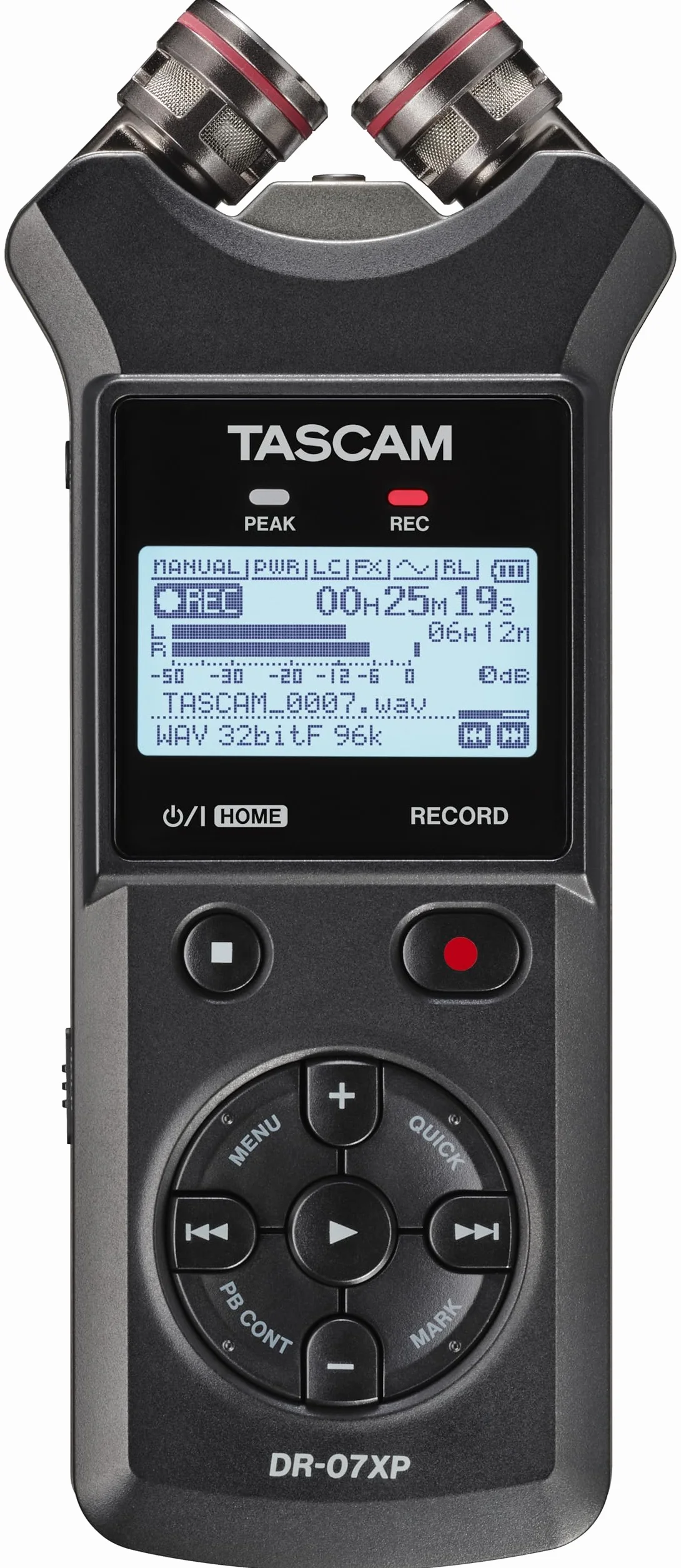 Tascam DR-07XP – Enregistreur portatif à 2 canaux 32 Bits avec Microphones réglables et Interface Audio USB-C
