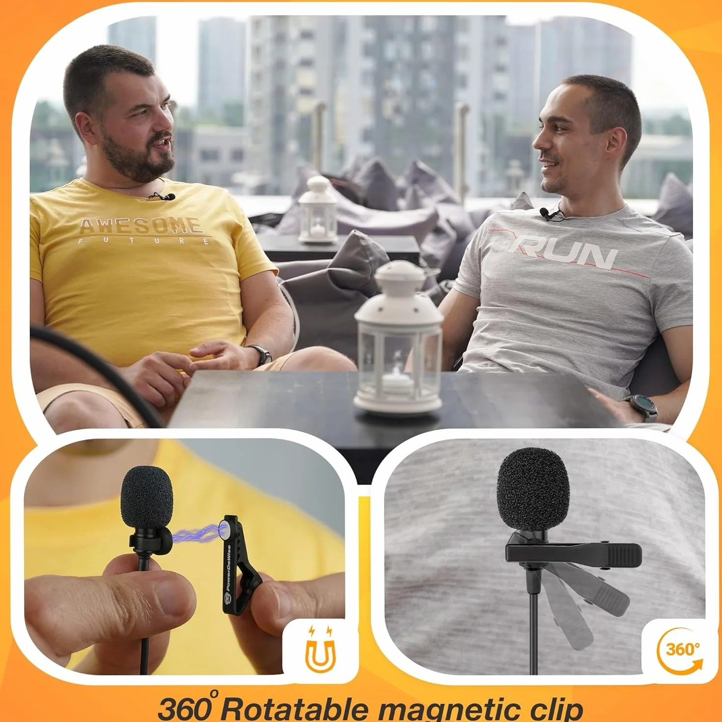 PowerDeWise Lot de 2 Microphones Lavalier de qualité Professionnelle pour Double entrevue – Double Microphone Lav – Parfait comme Microphone d'entrevue pour Blogging vlogging pour iPhone