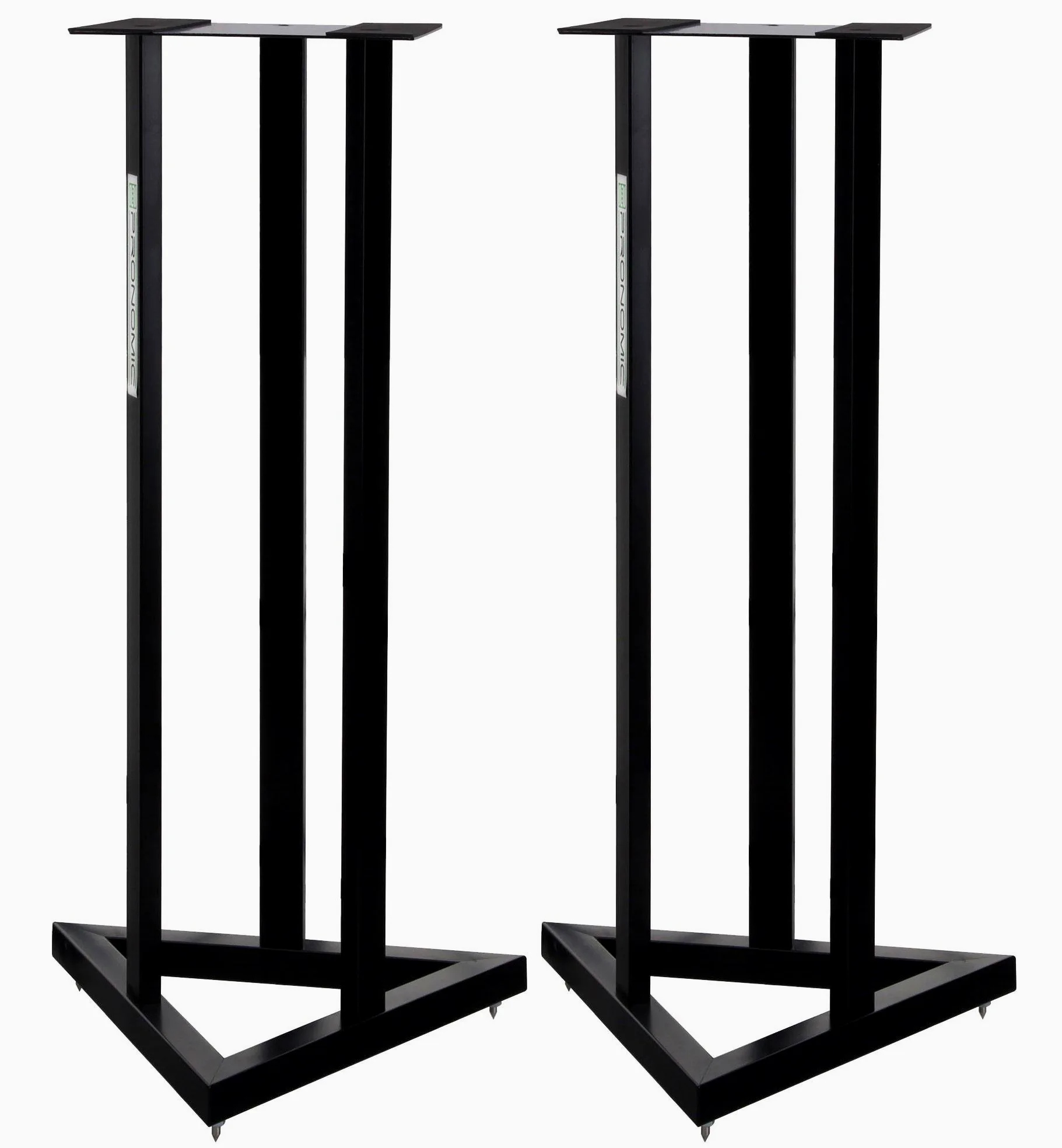 Pronomic 2X Pieds SCS-20 pour Moniteur Studio, 90 cm, Base Triangulaire, Pieds Caoutchouc/Spikes, goupille sécurité, Acier, Plateau avec Bande Caoutchouc, Noir thermolaqué.
