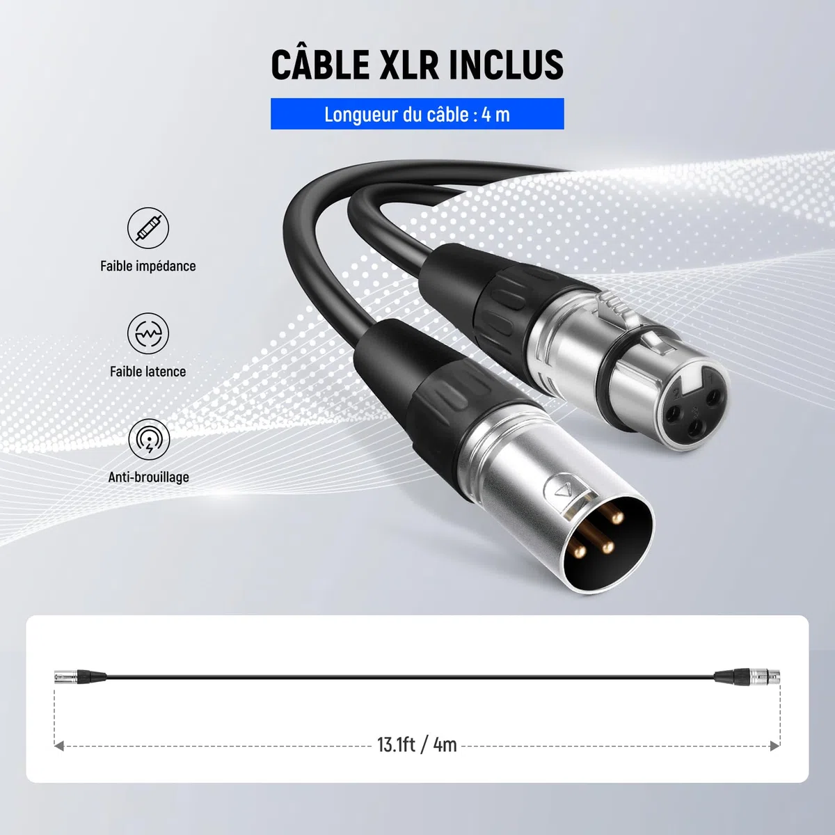 NEEWER Microphone Dynamique Cardioïde avec Câble Mâle XLR à Femelle XLR, Construction Métallique Rigide pour Pickup Professionnel d'Instruments de Musique, Voix, Radiodiffusion, Discours, Noir(NW-040)