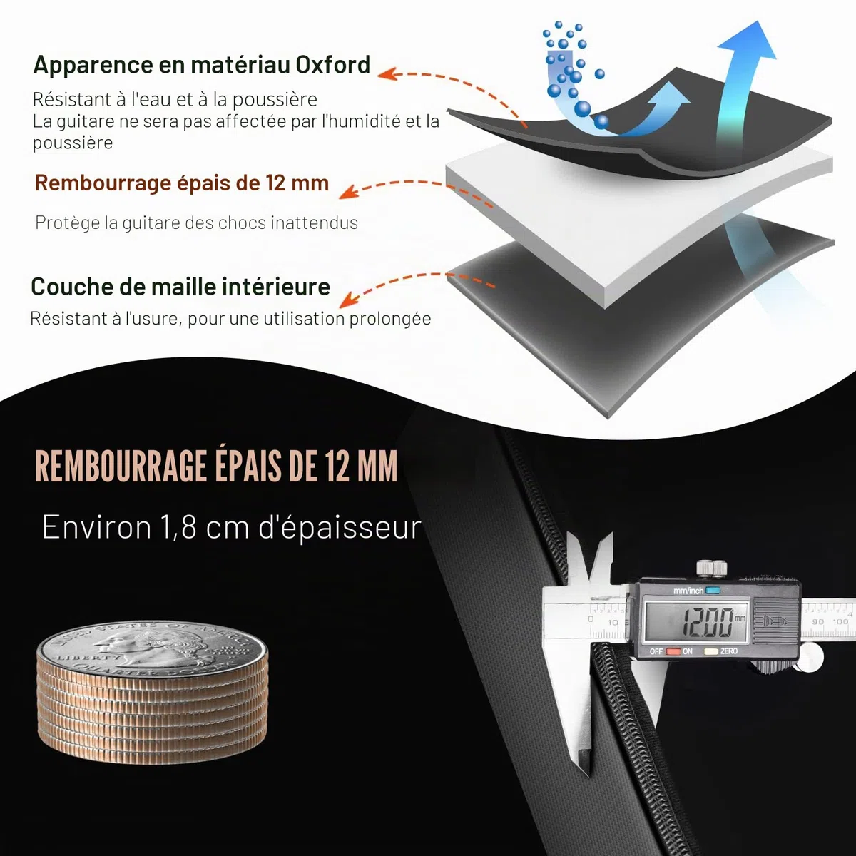 CAHAYA Housse pour Guitare Acoustique 101,6 cm, 104,1 cm, 106,7 cm, Version Premium améliorée 12 mm rembourré en éponge