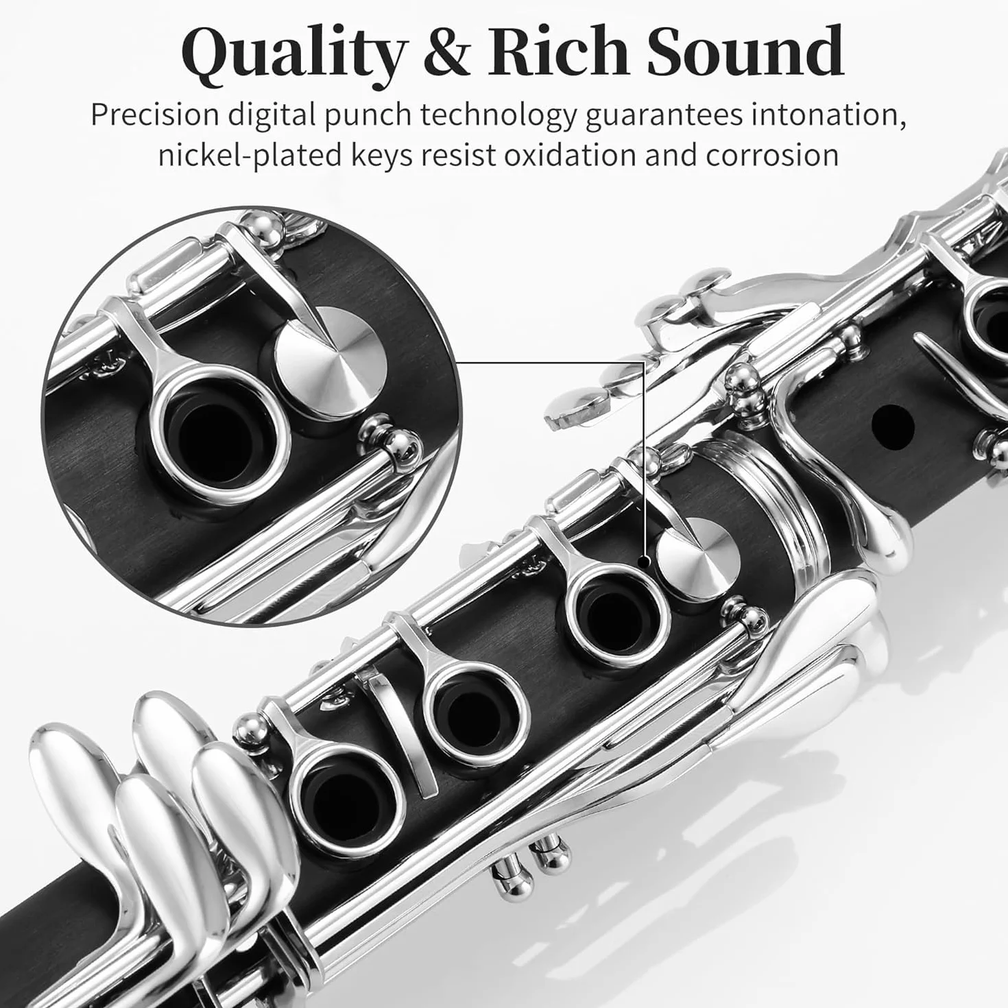 Clarinette Sib, Clarinet 17 Clés en Nickel pour Débutants, Clarinette si Bémol Professionnel ABS avec Étui Rigide, Chiffon de Nettoyage, Gants, Tournevis, Noir