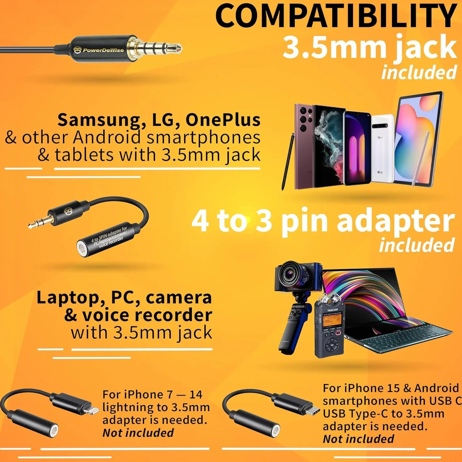 PowerDeWise Lot de 2 Microphones Lavalier de qualité Professionnelle pour Double entrevue – Double Microphone Lav – Parfait comme Microphone d'entrevue pour Blogging vlogging pour iPhone