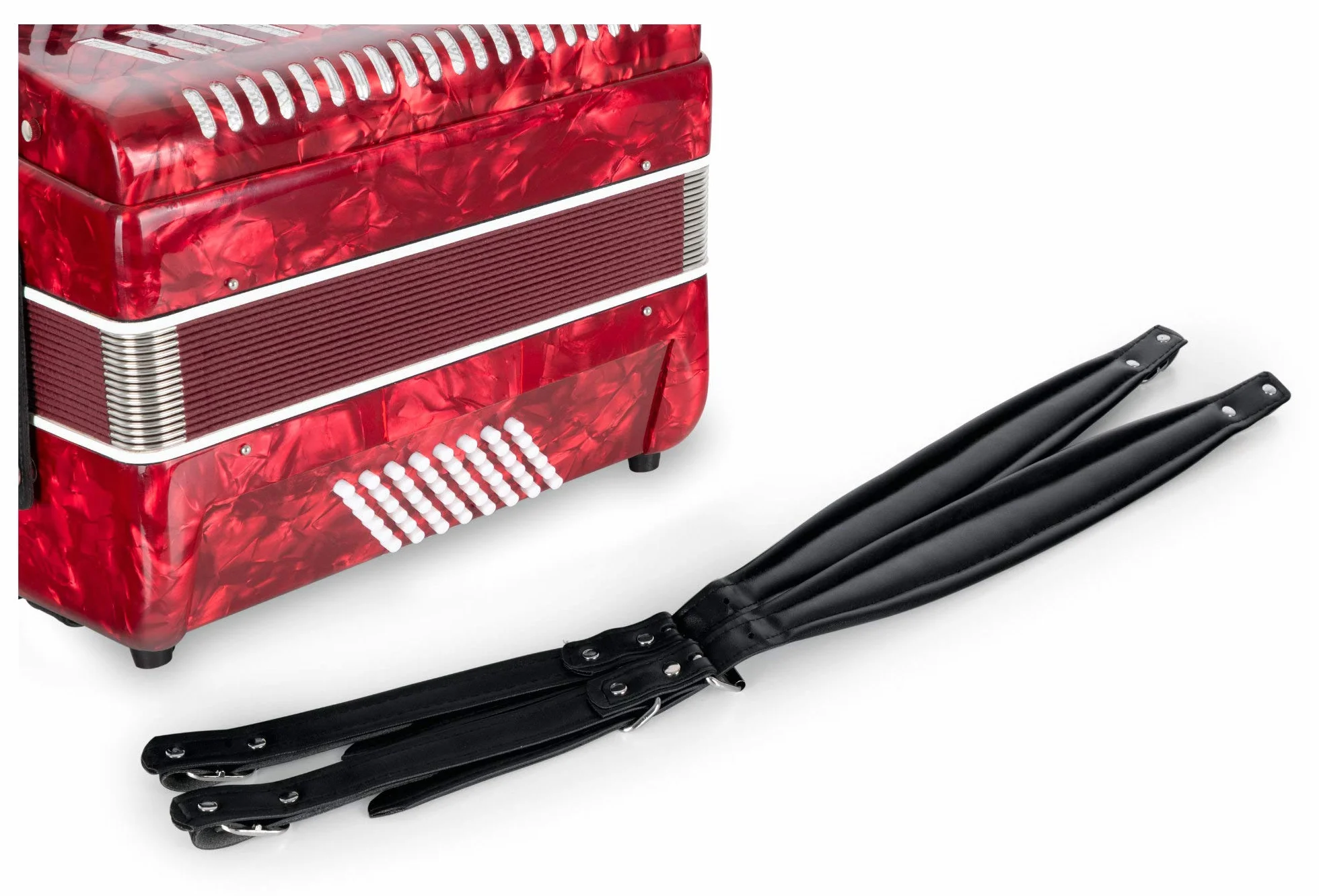 Accordéon Classic Cantabile 48 Basses "Secondo V" - Accordéon à touches - 2 voix - 26 touches aiguës - avec sangles & housse sac à dos - Rouge