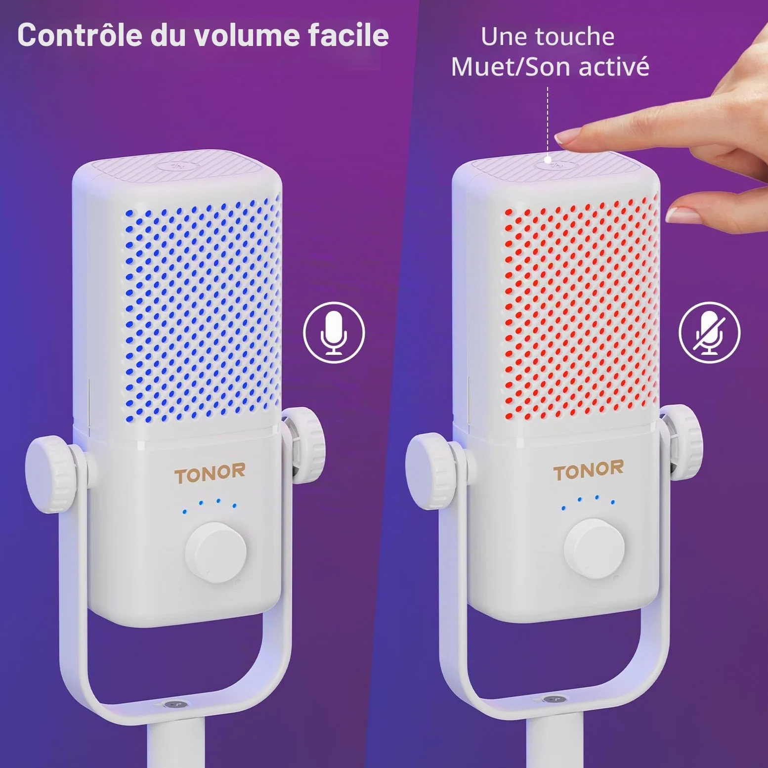 TONOR Micro Gaming Compatible avec Xbox, Microphone de Streaming à Condensateur RGB avec Autonomie de Batterie de 30 Heures, Coupure du Son en Un Clic, Compatible avec Xbox, Blanc, 200cm,TCX3