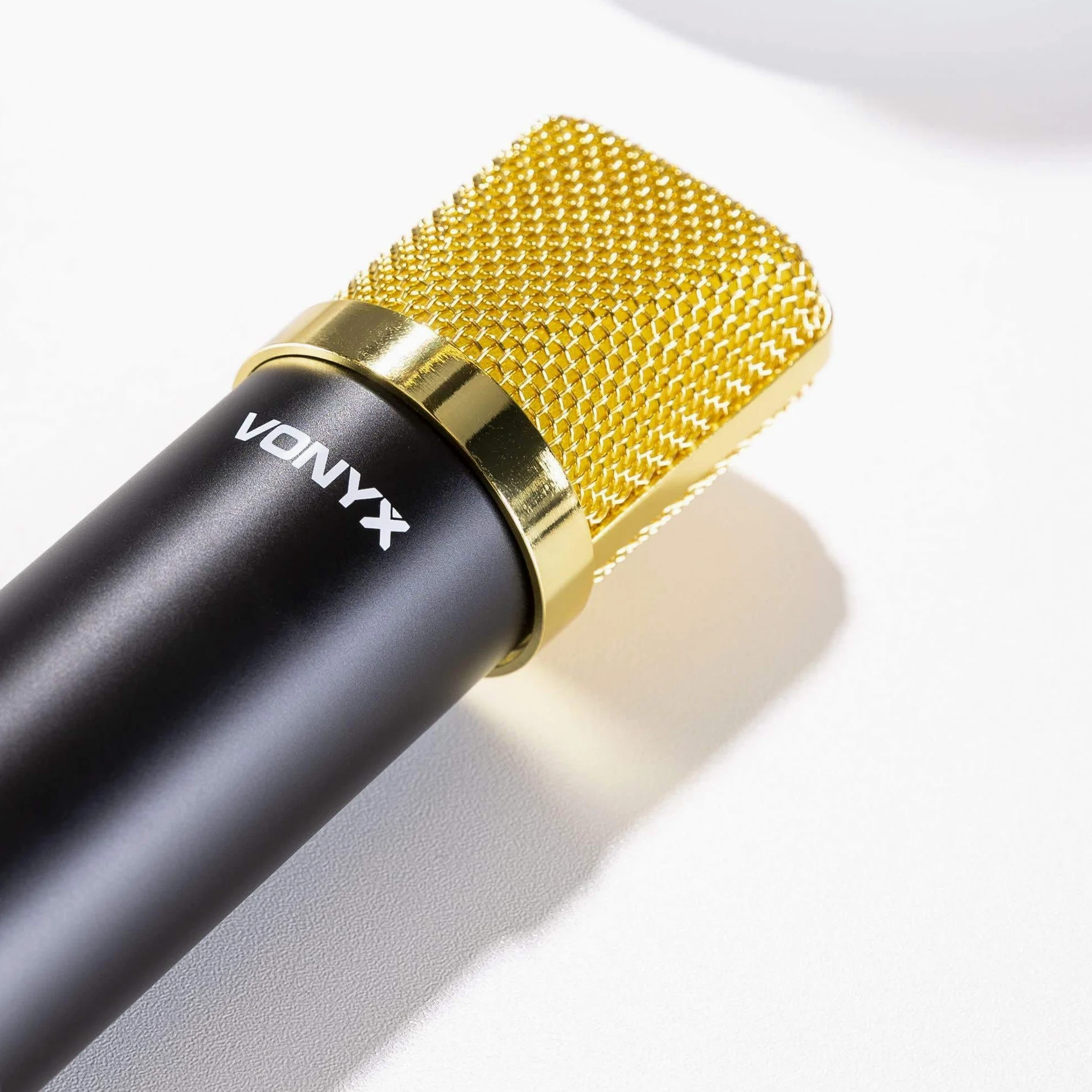 VONYX CM400 Microphone à Condensateur Noir et Or - Microphone de Studio, Grand Diaphragme, pour Chant et Instruments, Faible Distorsion, SPL Élevé, Prise Jack 3,5mm, Idéal pour Studio et Streamer