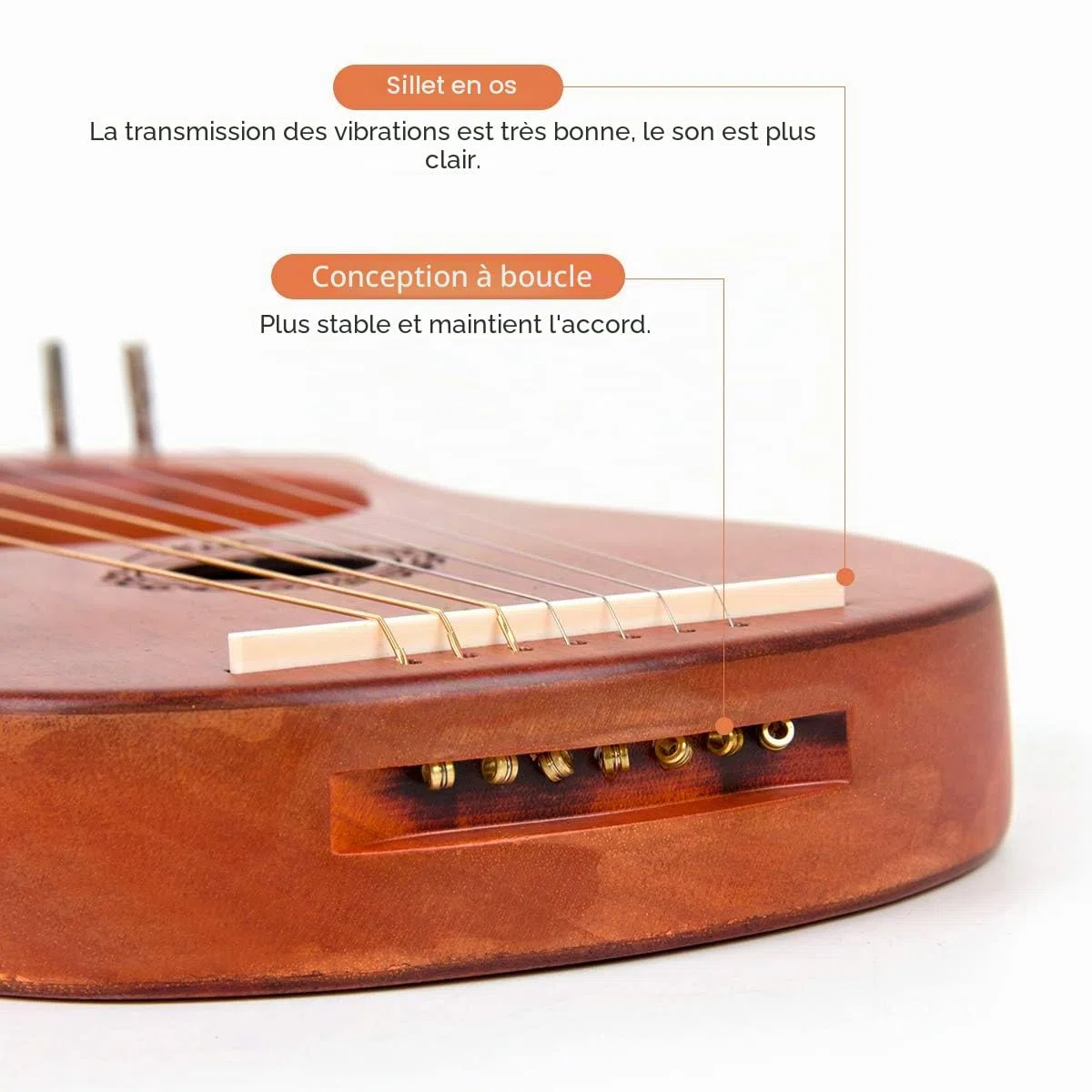 Aklot Lyre Harpe 7 cordes en acajou avec clé de réglage et sac de transport noir