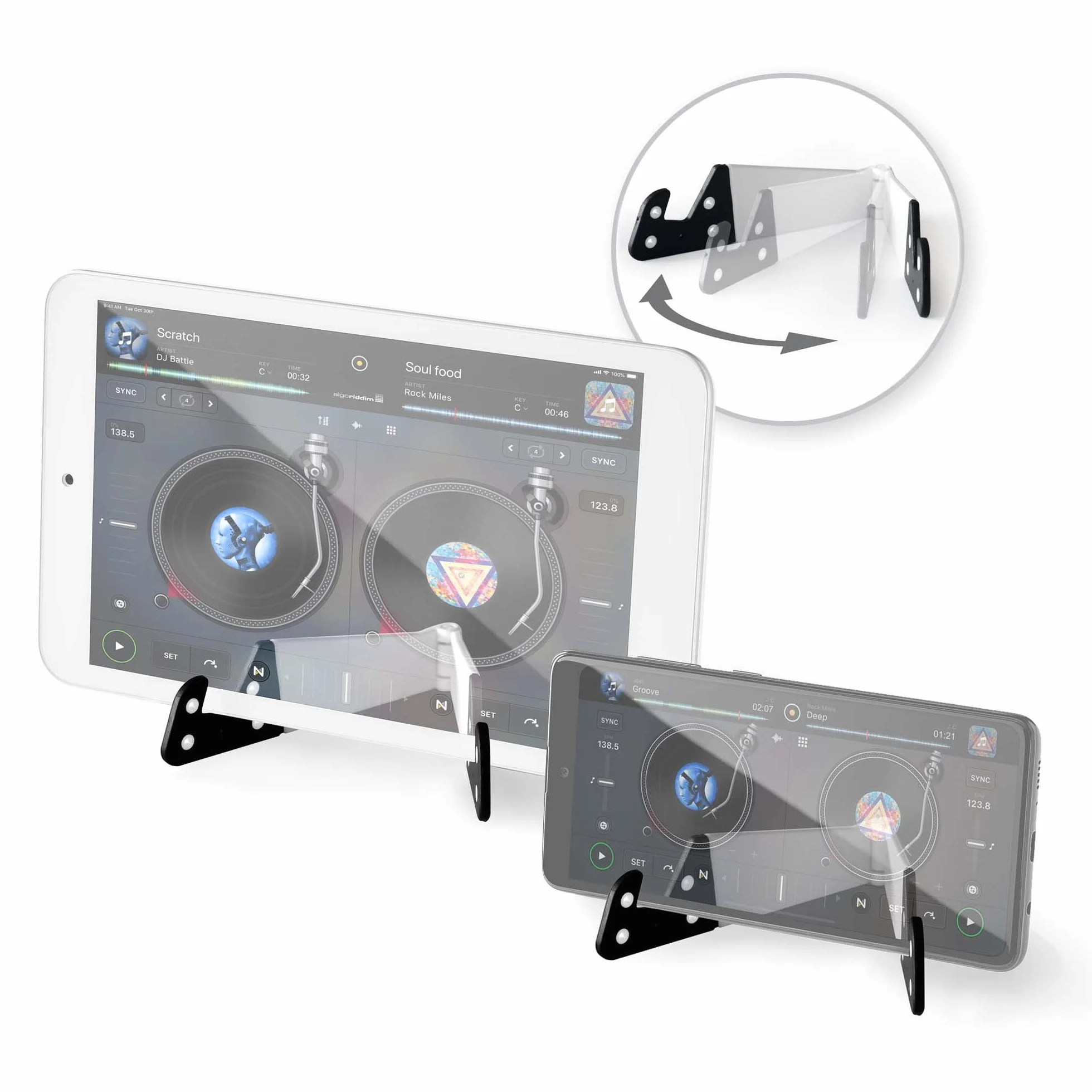 Hercules DJControl Mix – Contrôleur DJ Bluetooth sans fil pour Smartphones (iOS/Android) – Inclus Application djay, Support Mobile et Câble Splitter Audio – Ultra-compact & Portable – Blanc