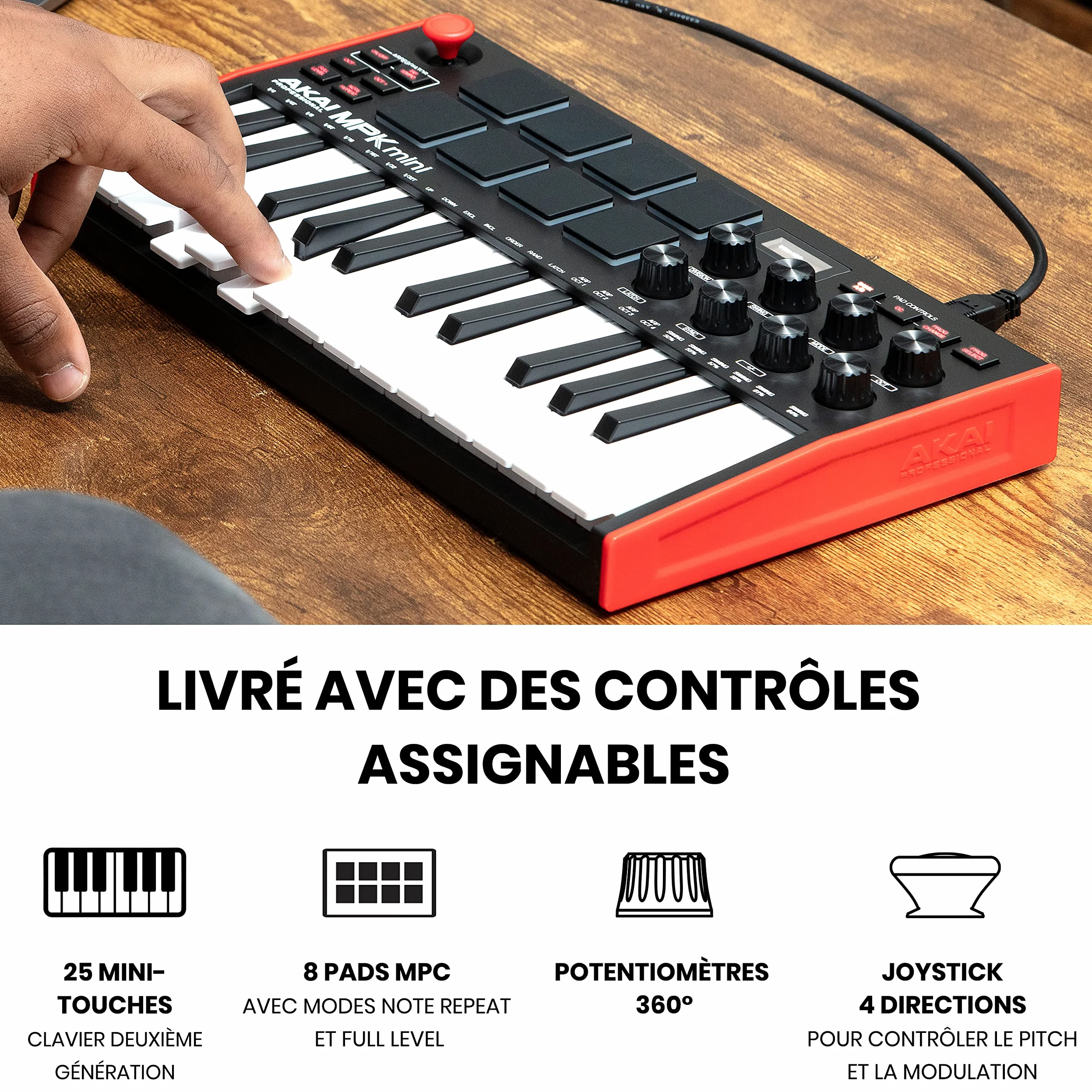 Akai Professional MPK Mini MK3 - Clavier MIDI USB Portable avec 25 Touches, 8 Pads de Batterie, Logiciels et Native Instruments Sound Package (NKS Integration)