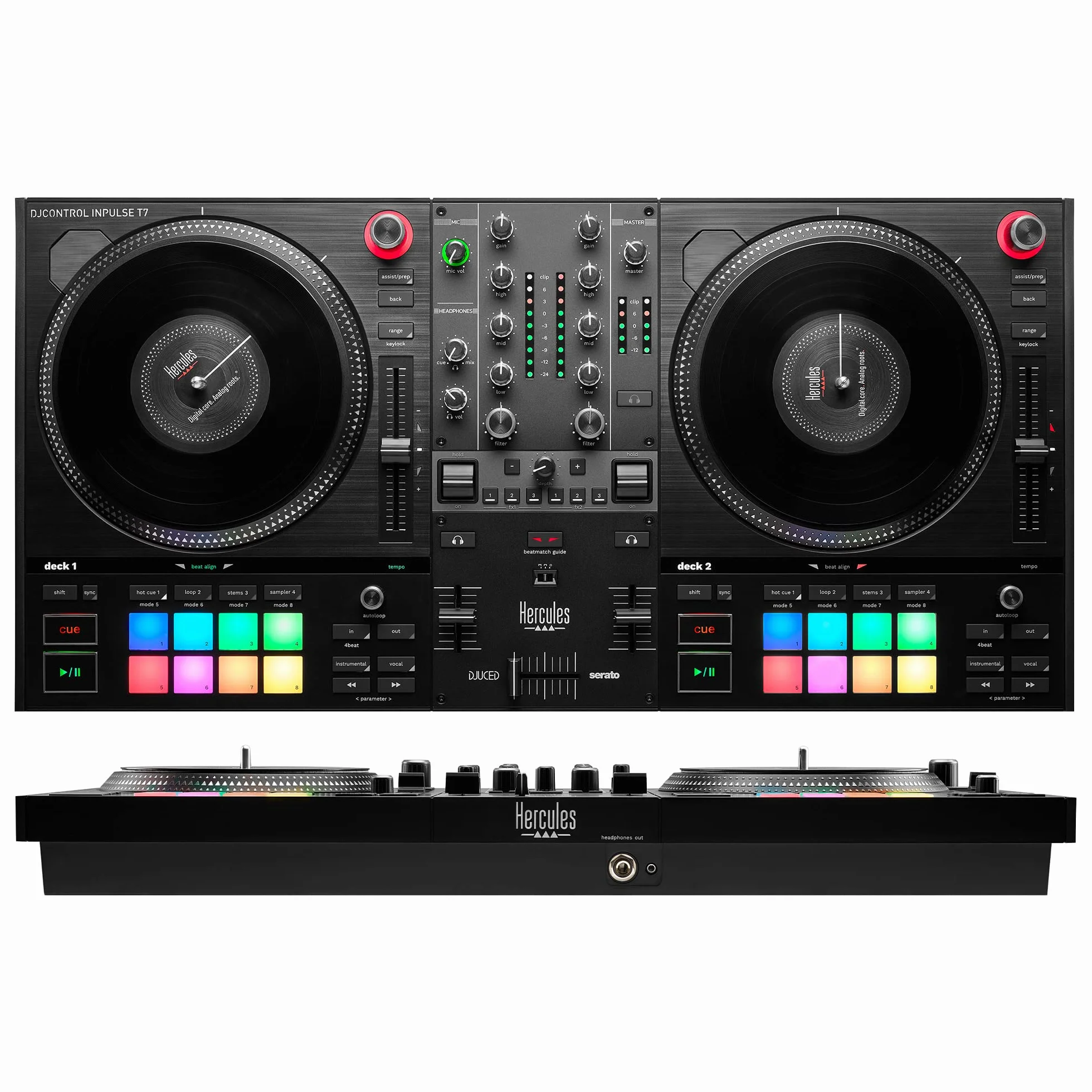 Hercules DJControl Inpulse T7 : Contrôleur DJ Motorisé avec Sensation Vinyle Authentique – Plateaux de 7 Pouces – Contrôle des Stems pour Mashups – Inclus Serato DJ Lite & DJUCED