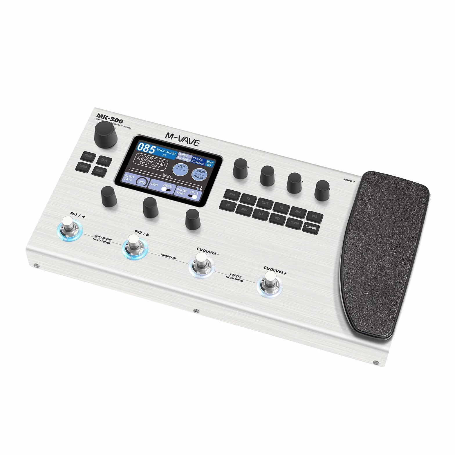 M-Vave MK-300 - Processeur multi-effets pour guitare et basse, 11 modules, plus de 320 effets, 120 amplis, chargeur IR, looper, boîte à rythmes, carte son BT et USB