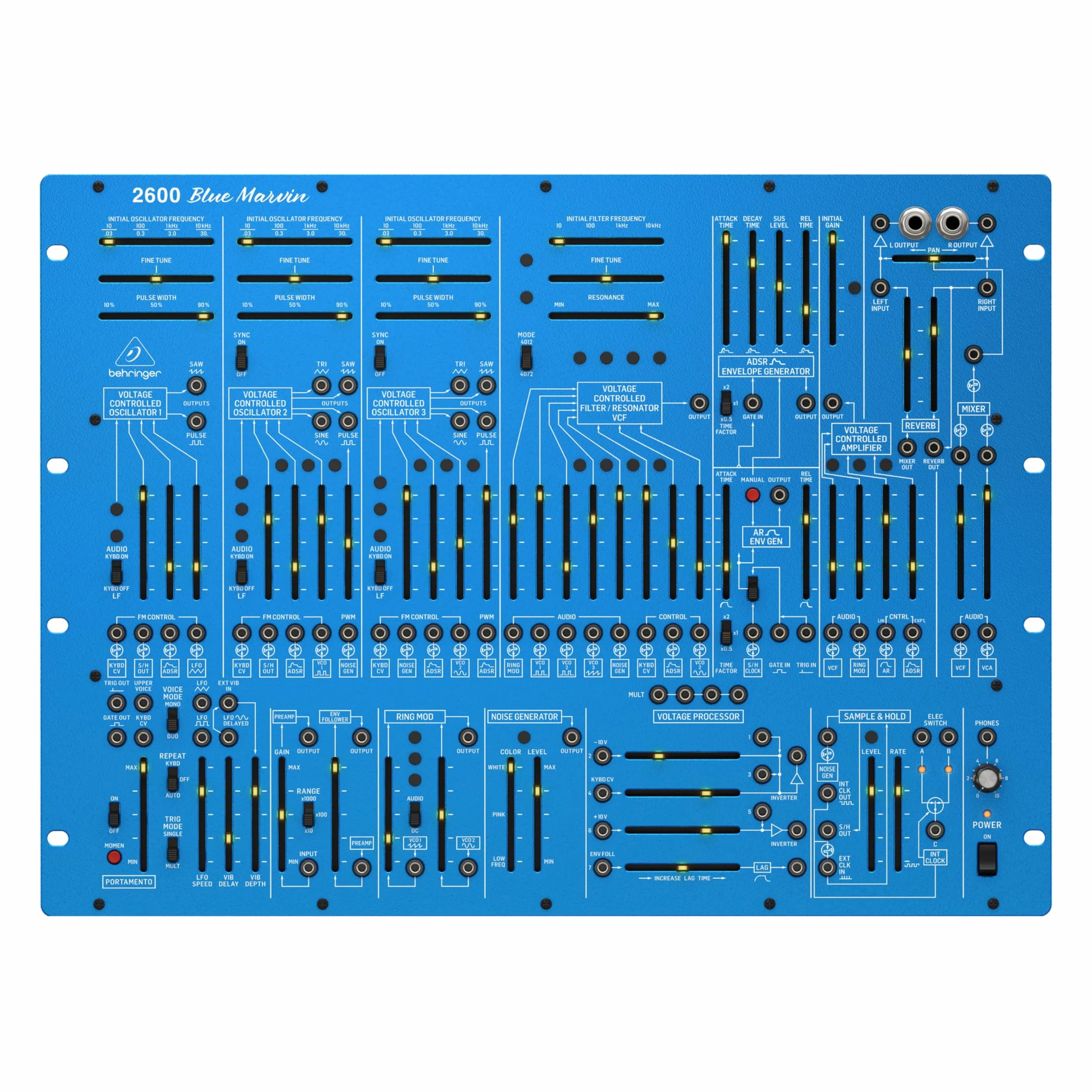 Behringer 2600 BLUE MARVIN Édition Spéciale Synthétiseur Analogique Semi-Modulaire avec 3 VCO et VCF Multi-Mode pour Rack Format 8U