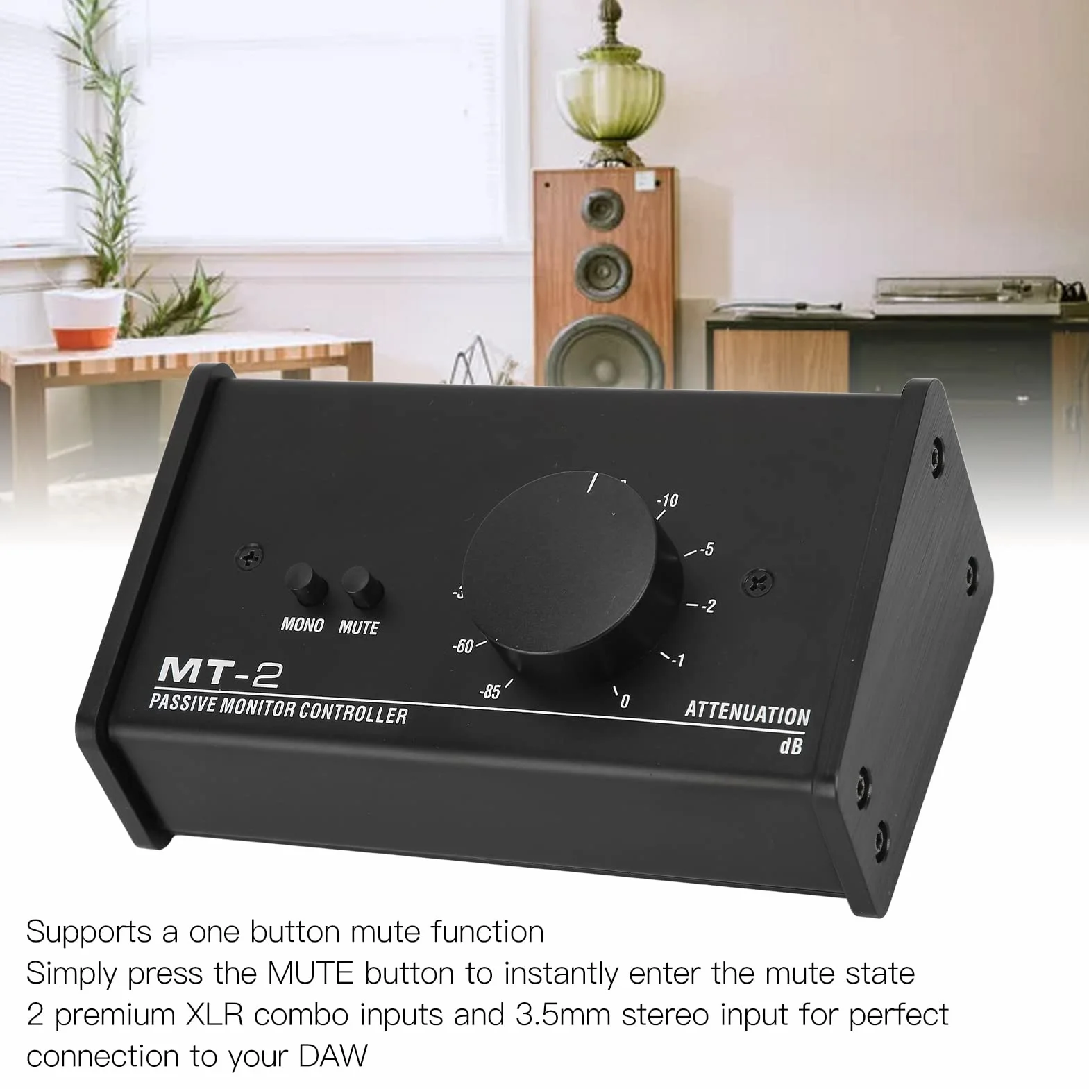 Contrôleur de volume stéréo passif, contrôleur de moniteur passif Interface XLR et 3,5 mm Réglage précis Plug and Play Contrôle de la sourdine pour ordinateur de bureau