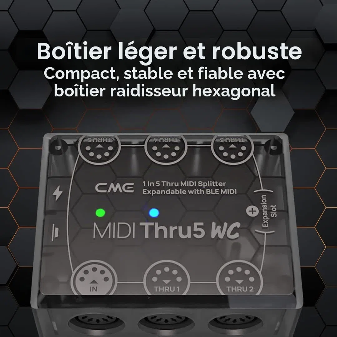 CME MIDI Thru5 WC – Répartiteur DIN 5 Broches 1 Entrée / 5 Sorties, Compatible SysEx, Clock et MPE, Extension Bluetooth Optionnelle