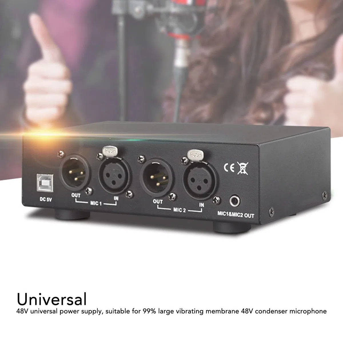 Alimentation Fantôme, Alimentation Fantôme 2 Canaux 48 V avec Câble XLR, Alimentation Universelle pour équipement D'enregistrement de Musique, Filtrage Passe-Bas