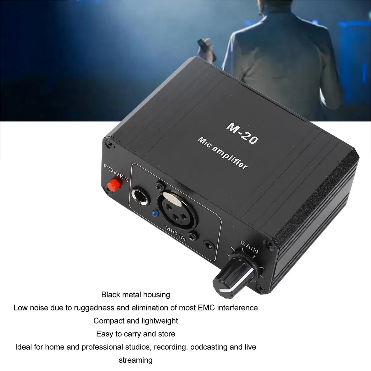 Préampli de Microphone, Préamplificateur de Microphone à Gain élevé avec Alimentation Fantôme 48 V pour Microphones Dynamiques et à Condensateur, Préamplificateur de Micro de