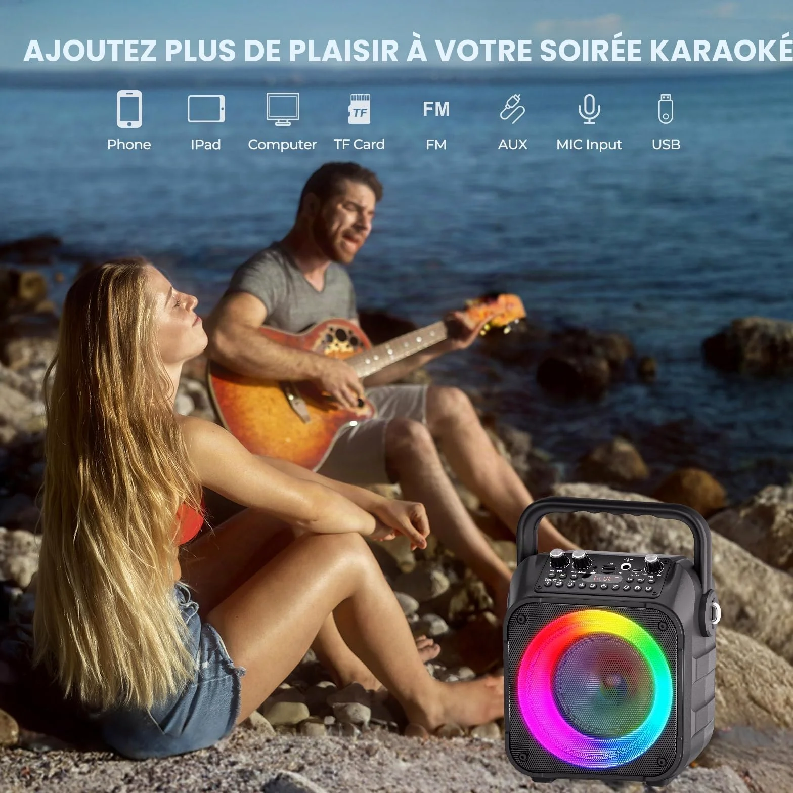 Ankuka Karaoké Adulte avec 2 Micro sans Fil Karaoke Enceinte Karaoke Bluetooth Portable avec Système Sono, Supporte TV/TWS/FM/AUX/USB/TF/REC pour Fête, Anniversaire, Maison(Noir)