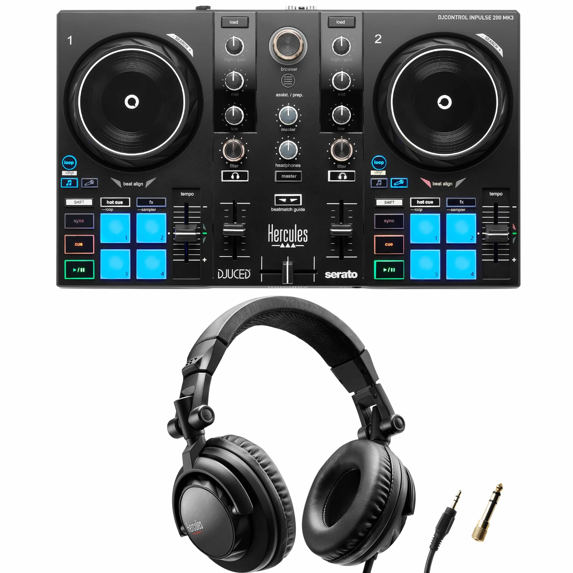 Hercules DJControl Inpulse 200 MK3 avec Casque de Monitoring Hercules HDP DJ45 - Pack DJ Débutant - Logiciels Serato DJ Lite & DJUCED Inclus - Système DJ USB 2 Canaux