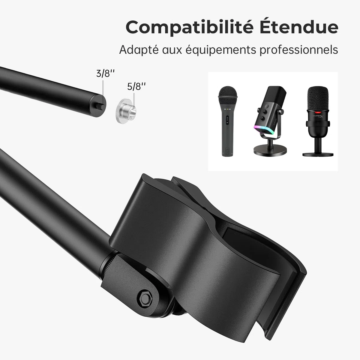 Support de Microphone - Pied de Micro Universel avec Base Ponderée Compacte, 2 Clipss Universels, Hauteur Réglable de 55 à 170 cm Pour Karaoké, Spectacles, Animations en Extérieur et Scènes