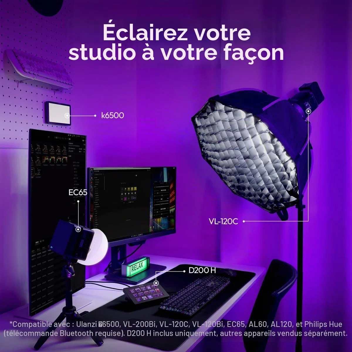 ULANZI D200H 7-en-1 U-Studio Contrôleur de Streaming,Avec 14 touches LCD et 13 touches macro,Permettant de déclencher des actions sur des plateformes telles que OBS,Twitch et YouTube,Compatible Mac/PC