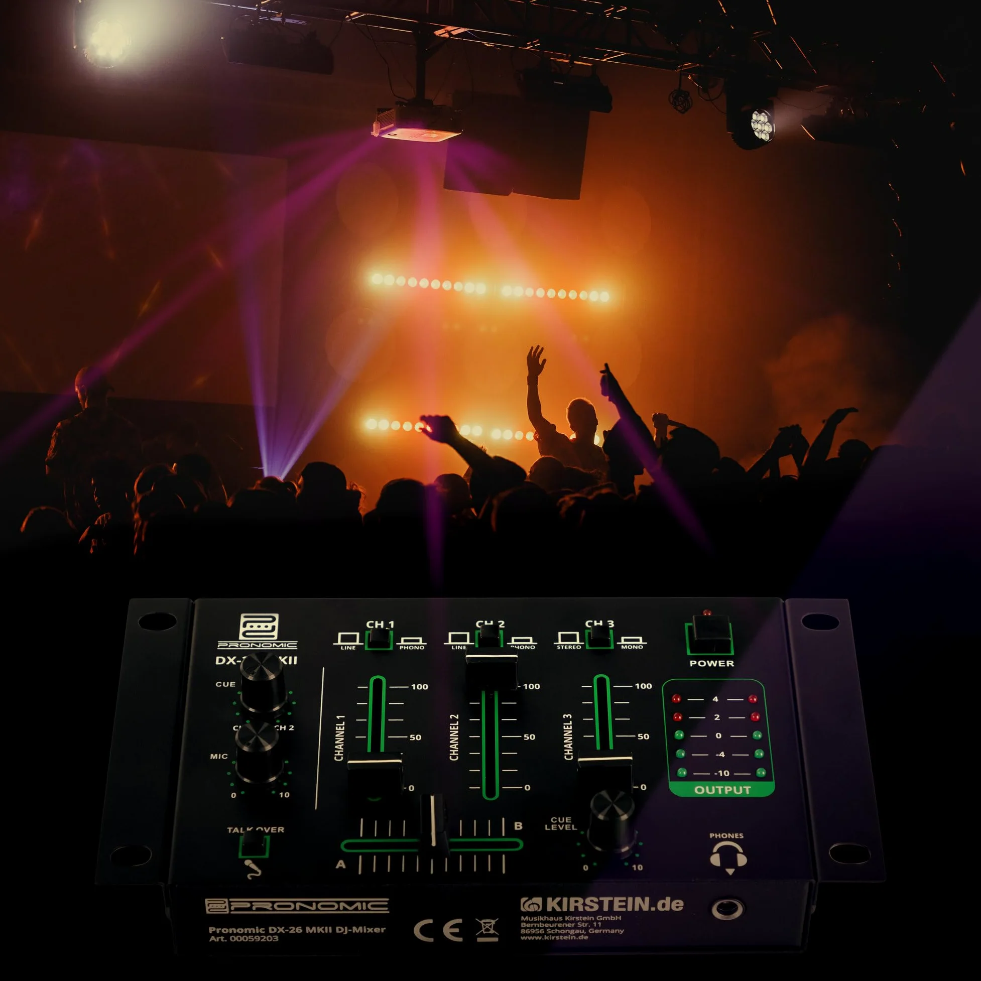 Pronomic DX-26 MKII DJ-Mixer - Mixeur 3 canaux avec fonction Cue - 2x canal Line/Phono - Entrées micro et casque