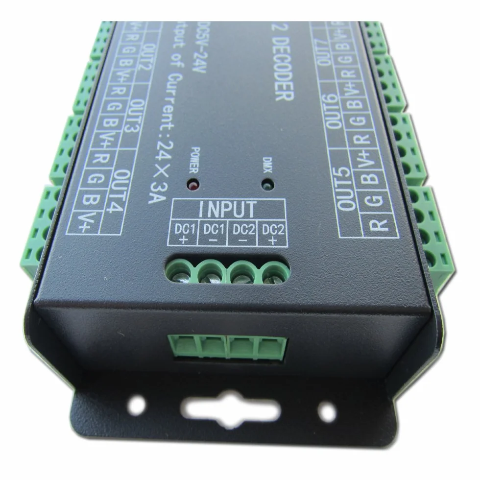 High Power 24 Channel RGB 3A/CH DMX512 Controller Led Decoder Dimmer 500Hz Flicker Free Smoother Dimming DMX Signal Indicator Flashes Function DC 5V-24V