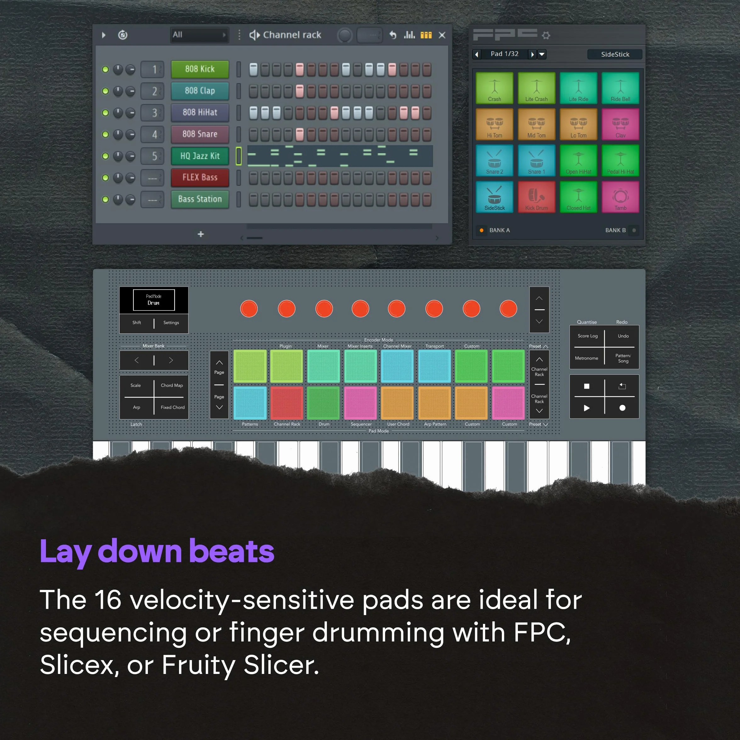 Novation FLkey 2 49 — clavier USB MIDI semi-lesté pour FL Studio. Créez des beats avec des molettes de pitchbend et de modulation, 16 pads rythmiques, un arpégiateur et 6 mois d’abonnement à FL Studio