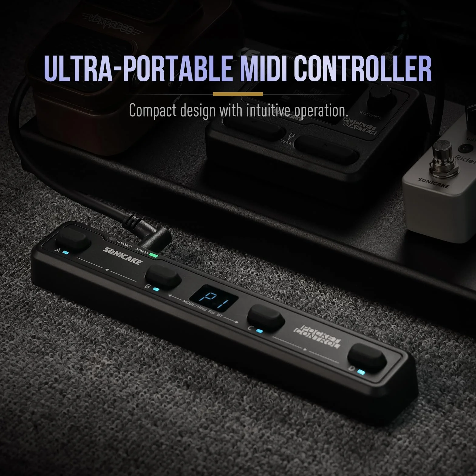 SONICAKE Contrôleur MIDI sans Fil 4 Boutons Contrôle via Application BT Pocket Control (Noir)