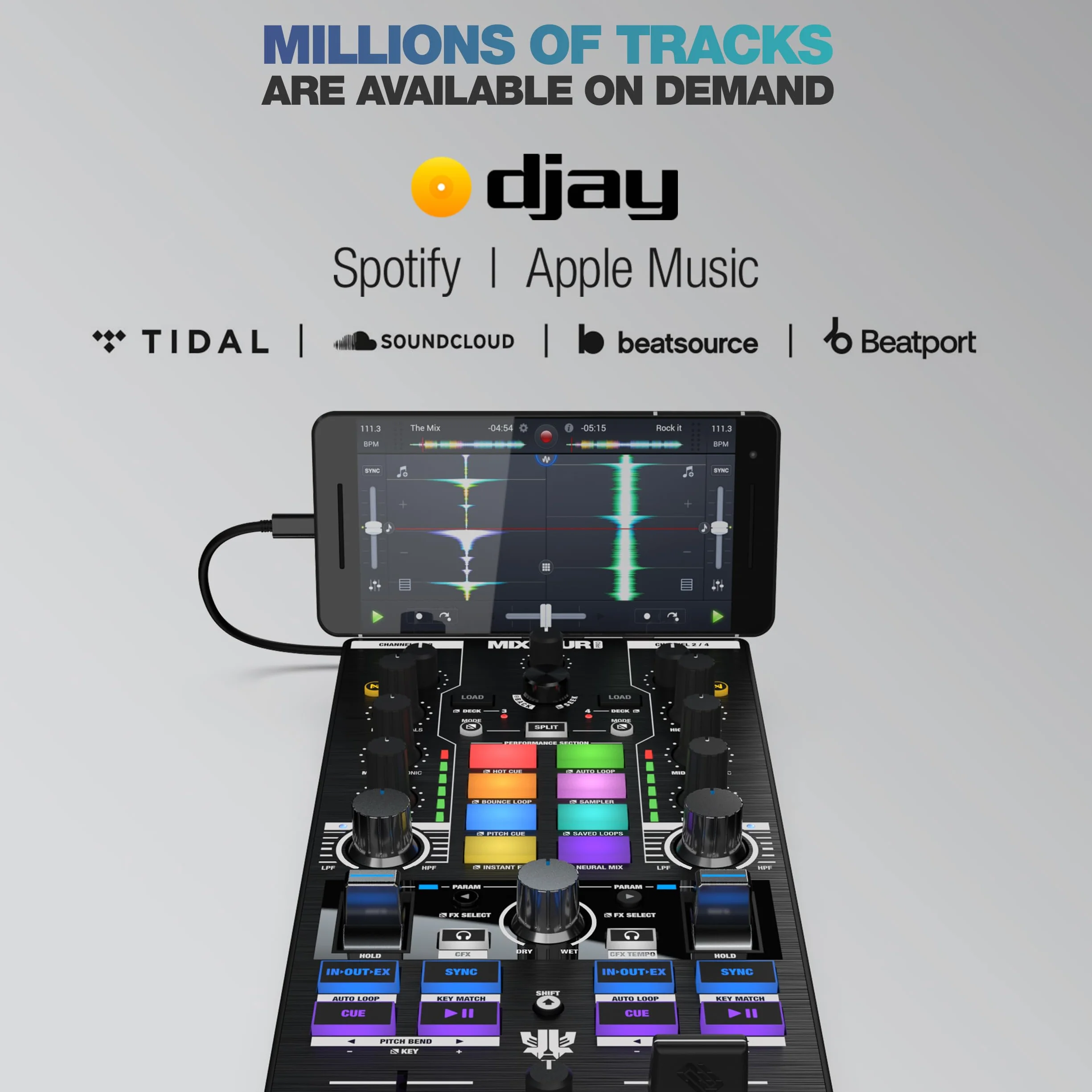 Reloop Mixtour Pro - Contrôleur DJ tout-en-un ultra-portable de haute qualité à 4 platines avec interface audio