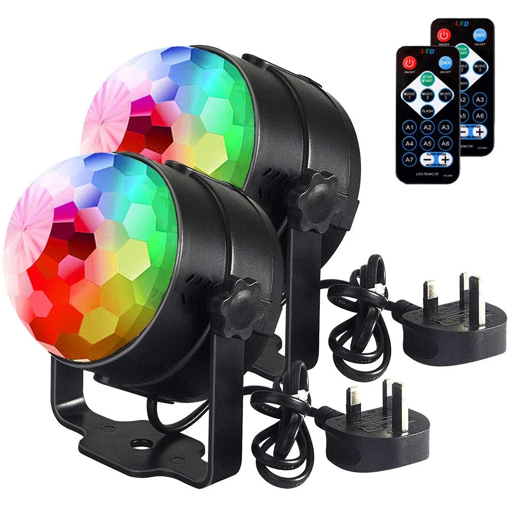 Lumières disco U 'King, télécommande DJ Party Lights 3 W 7 couleurs lumière stroboscopique activée par le son lumières de fête pour Noël, pub, mariage, club, spectacle