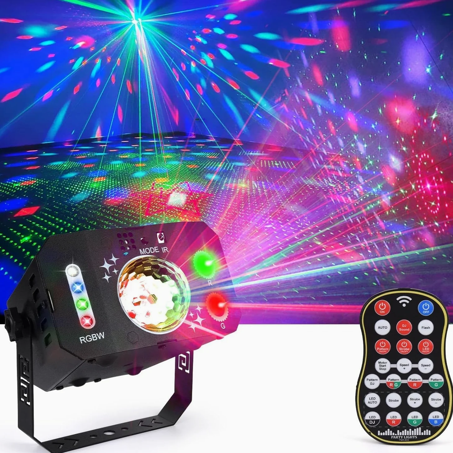 Lampe de Scène, Fwiull Lumière Disco à 7 Yeux avec Télécommande et Stroboscope, Boule Disco Grand Angle Contrôle de la Musique, Divers Effets RGBW Lumiere Soirée avec 2M USB pour Halloween, Fête, Noël