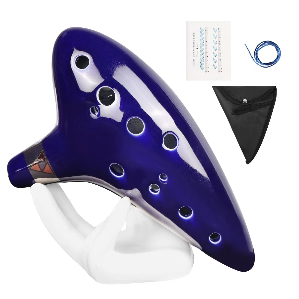 Mr.Power Ocarina Alto Do 12 trous en céramique bleue avec sac et livre de chansons, compatible avec les débutants, les fans de Zelda, les instruments de musique