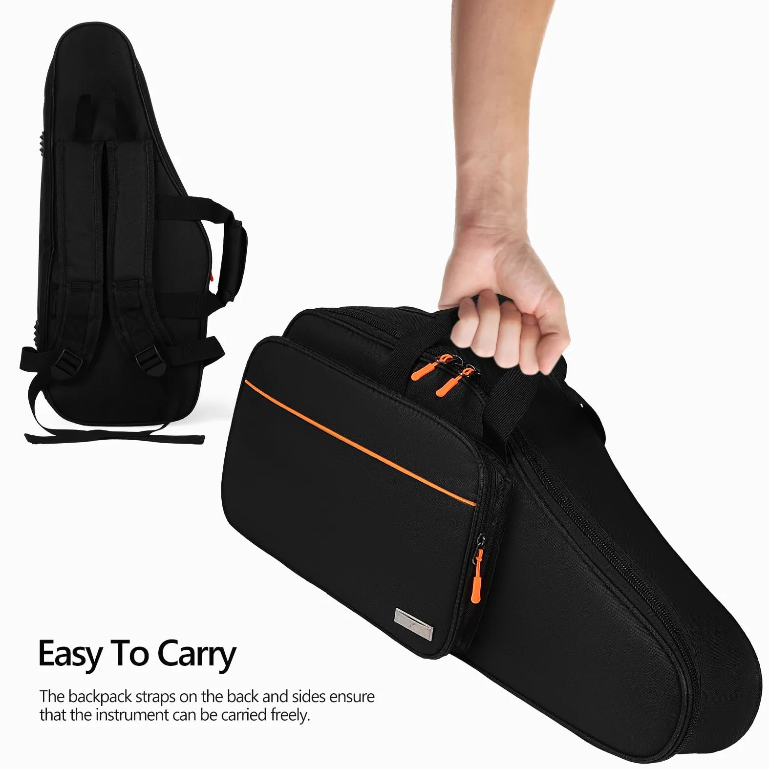 Vaguelly Valise pour saxophone alto Oxford étanche avec rembourrage de 18 mm, bandoulière, poche extérieure, de transport léger pour saxophone Noir