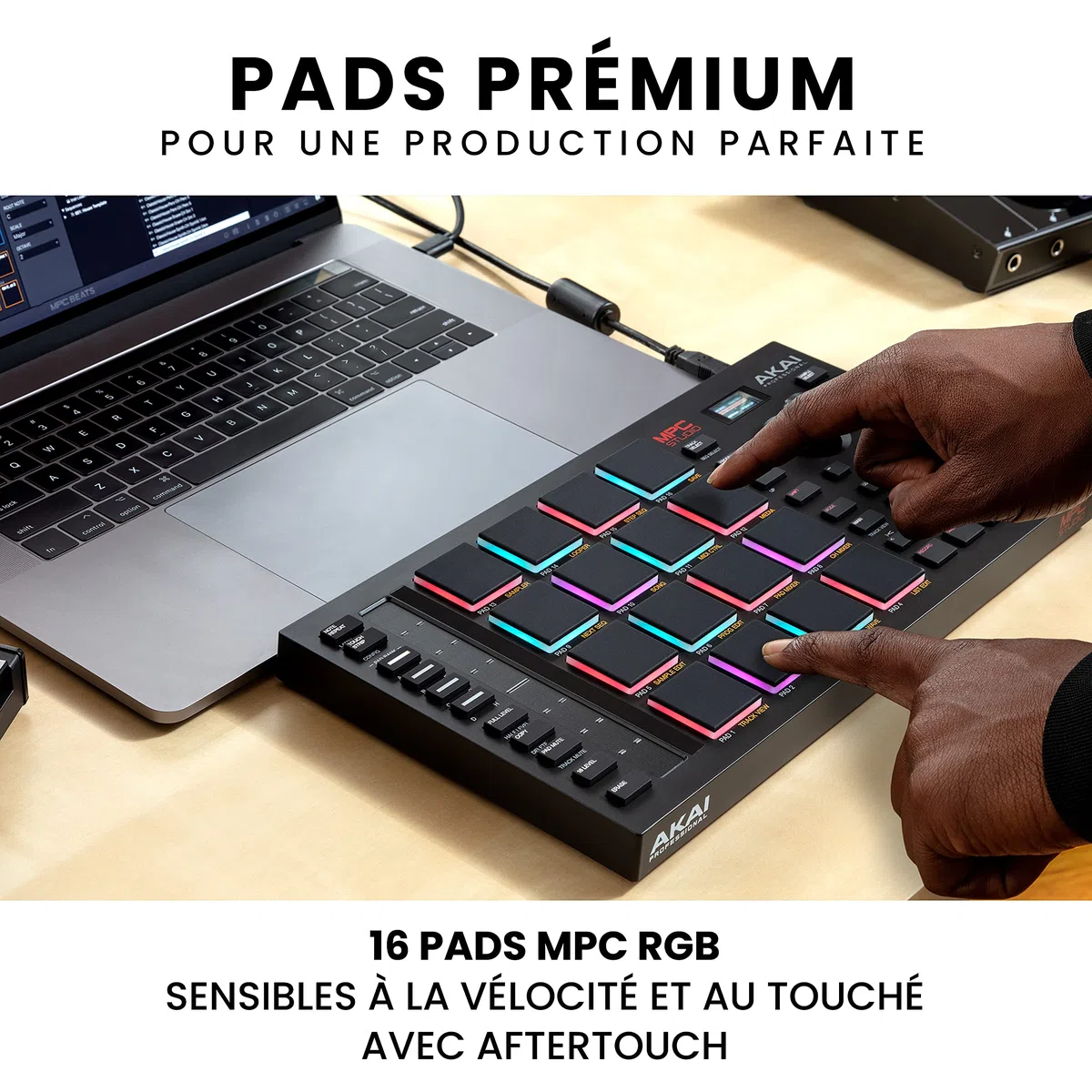 Akai Professional MPC Studio - Contrôleur MIDI Beat Maker avec 16 pads RVB sensibles à la vélocité, logiciel MPC, Touch Strip assignable et écran LCD