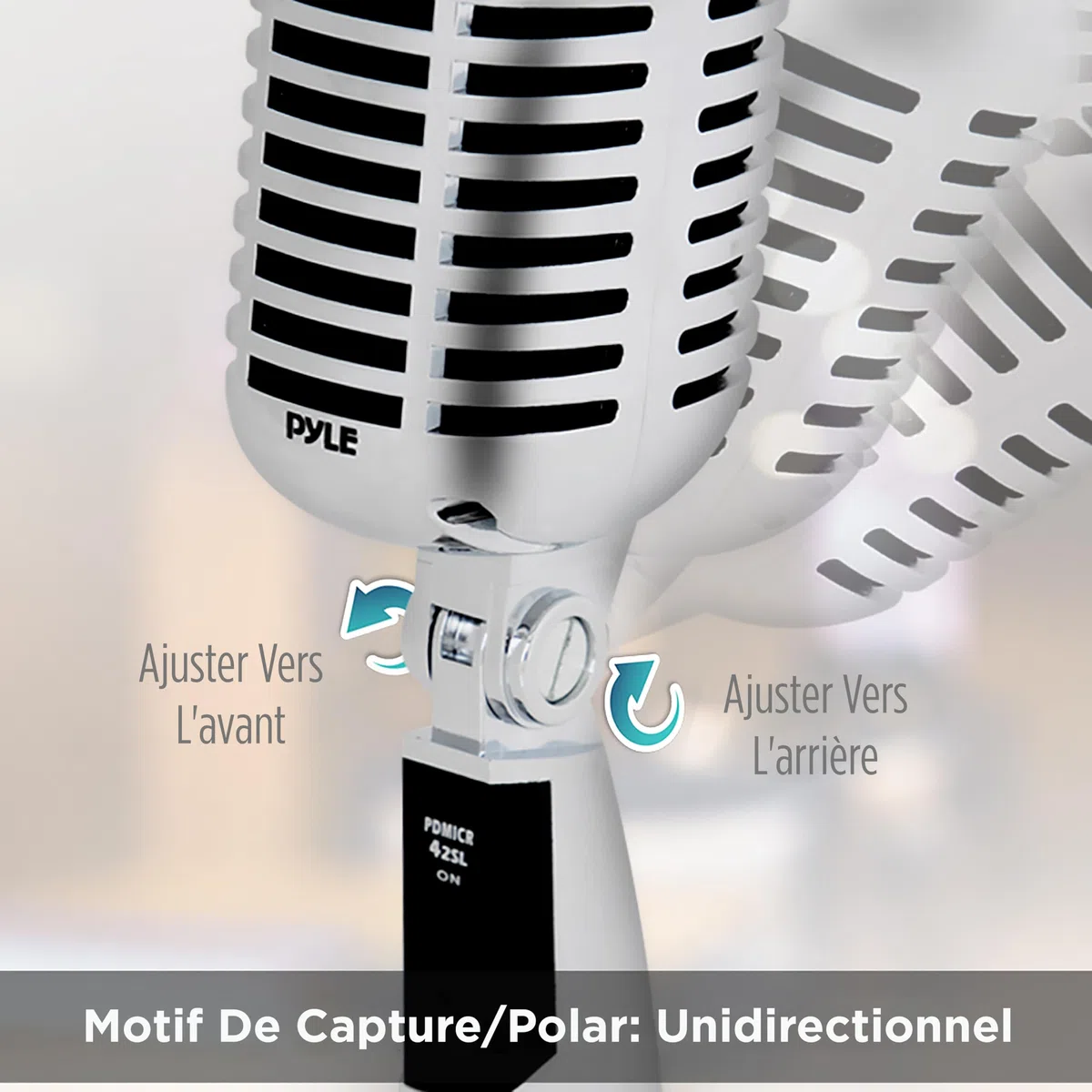 Pyle Micro - Microphone Dynamique Vocal Classique Rétro - Style Vintage Unidirectionnel Cardioïde avec Câble XLR - Compatible avec Support Universel - Performance,Enregistrement en Studio - Argent