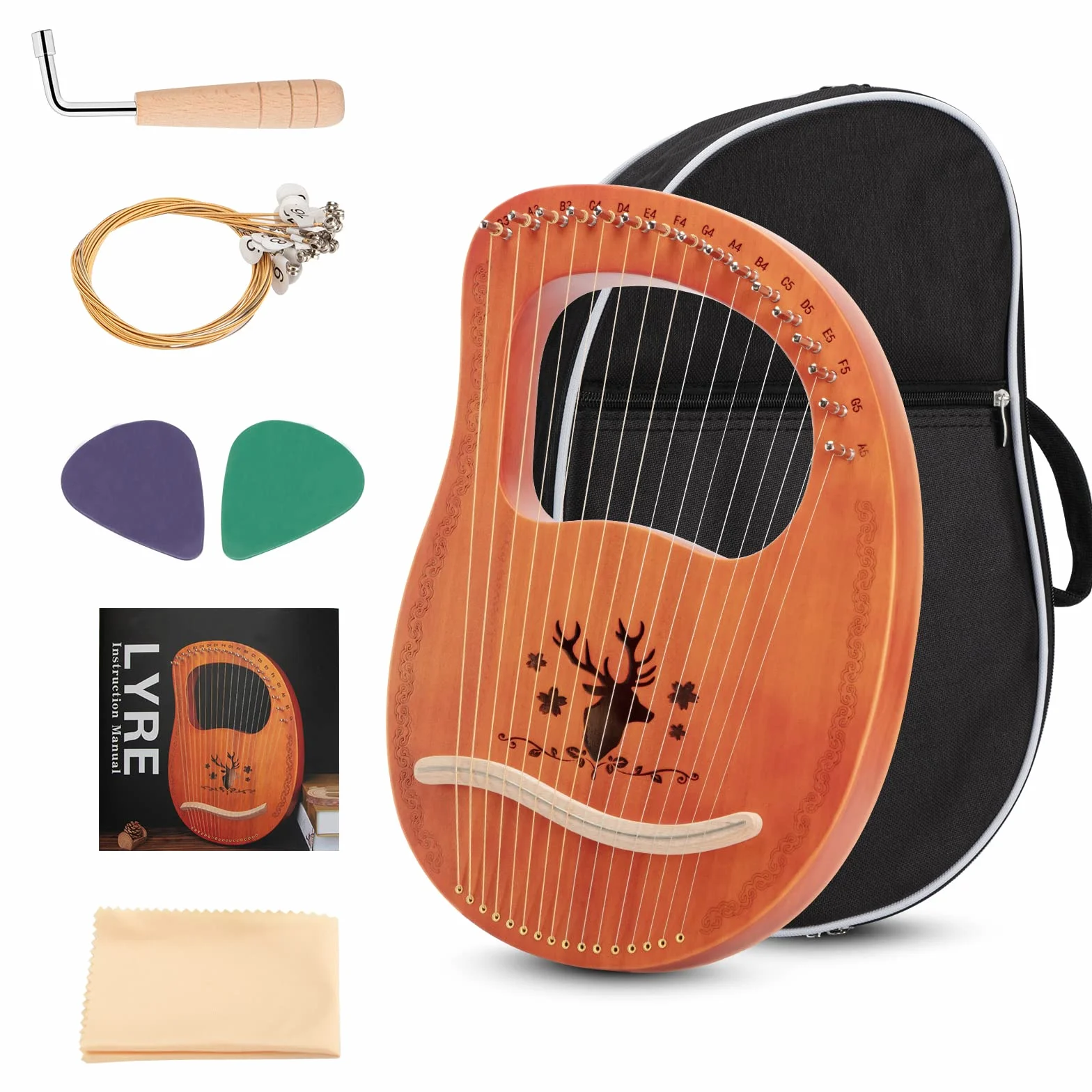Lyre Harpe 16 Cordes en Acajou withc Clé de Réglage et Sac de Transport, pour Enfants Adultes Débutants
