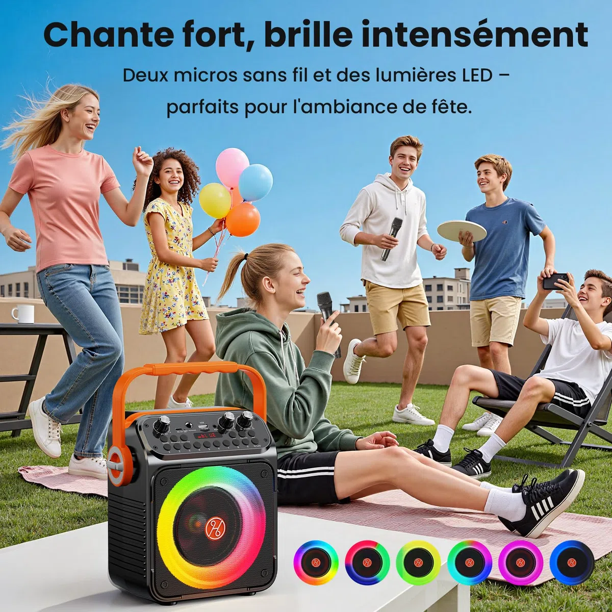 HWWR Enceinte Karaoke 2 Micro sans Fil, 60W Karaoke Professionnel pour Adultes et Enfants, Bluetooth 5.3 avec Préampli Enceinte Micro, Haut-Parleur de Fête Portable - Cadeau