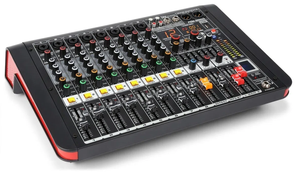 Power Dynamics PDM-M804A Table de Mixage Amplifiée 8 Canaux, Console DJ Professionnelle, Sonorisation Pro, DSP 24 bits, 16 Effets, USB MP3 Bluetooth, Egalisateur 7 Bandes, Micro/Casque, Ampli 2x220W