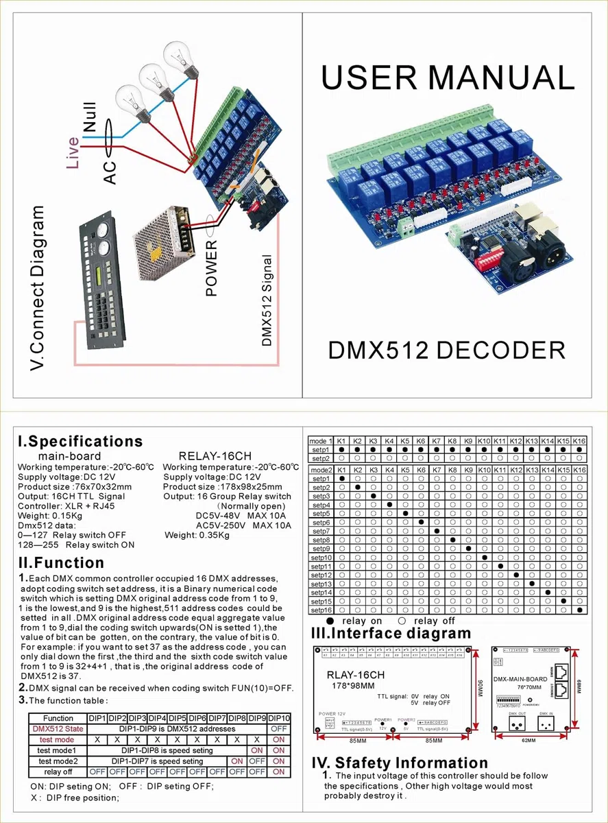 16 Channel DMX Controller Relay Switch Dimmer Kit 16 Way Relay Switch DJ Equipment