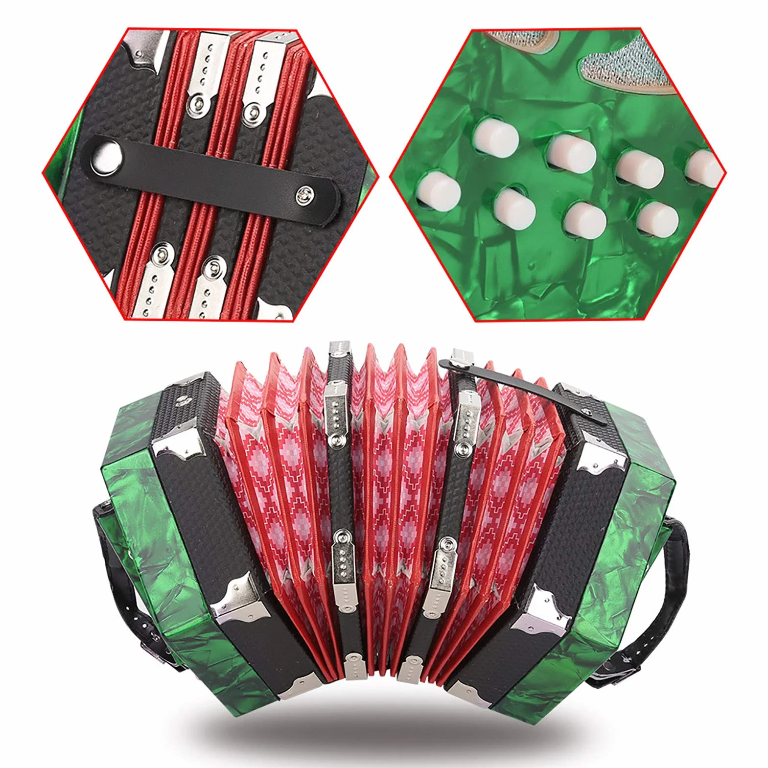 Accordéon à Boutons, Facile à Apprendre à Jouer Léger et Robuste Professionnel pour Les lecteurs de Musique pour Les mélomanes(Vert)