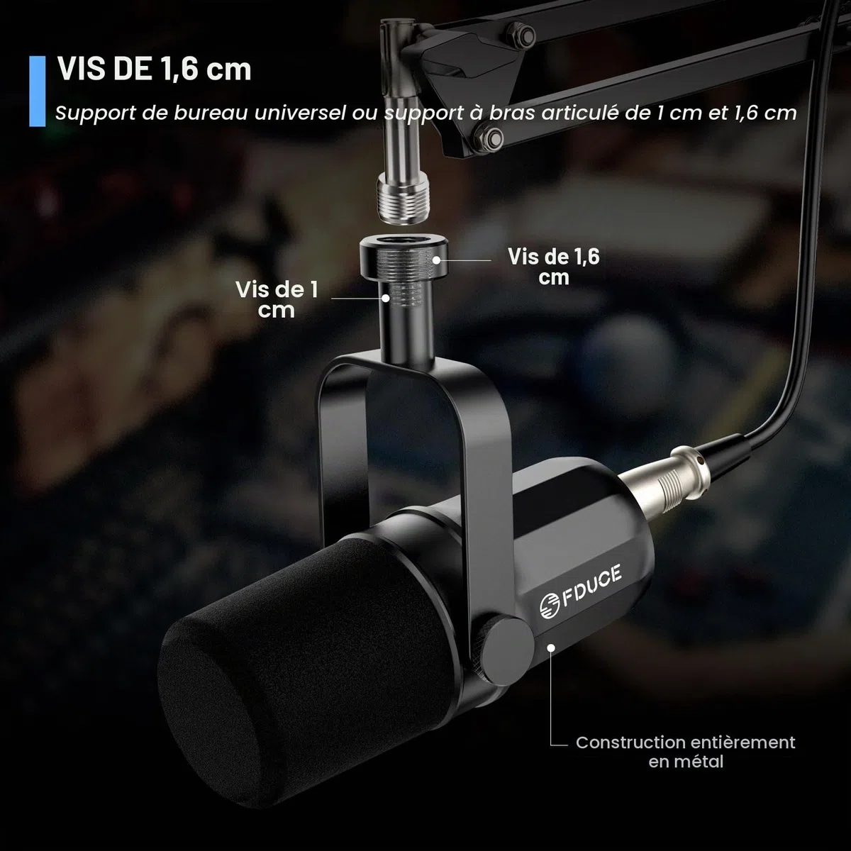 FDUCE SL40X Kit de Microphone Dynamique XLR pour Enregistrement Vocal,podcasting,Jeux,Streaming en Direct et radiodiffusion,Microphone cardioïde entièrement en métal