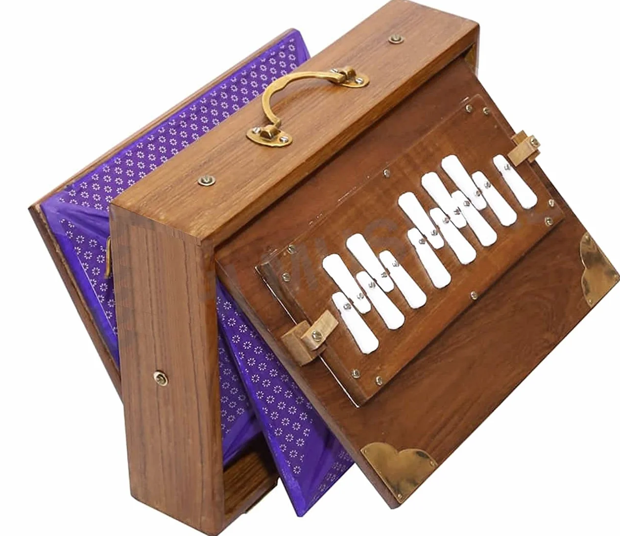 Boîte Shruti Classique Surpeti en Bois de Teck avec Garnitures en Laiton Accordée à 440 Hz, Parfaite pour Yoga, Kirtan, Thérapie Sonore, Marron,