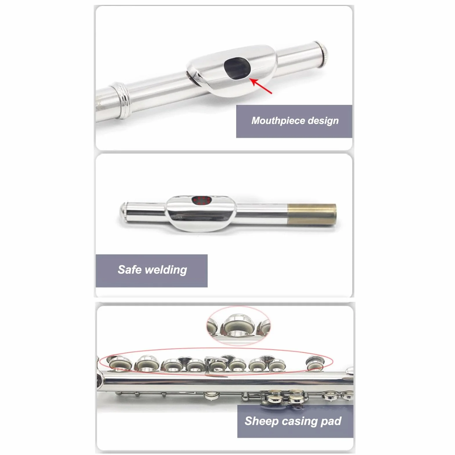 Clé Professionnelle C Piccolo Flûte Facile à Jouer pour les Débutants, Corps en Cuivre Ni, Trous de Soufflage CNC de Précision, Clés Brillantes