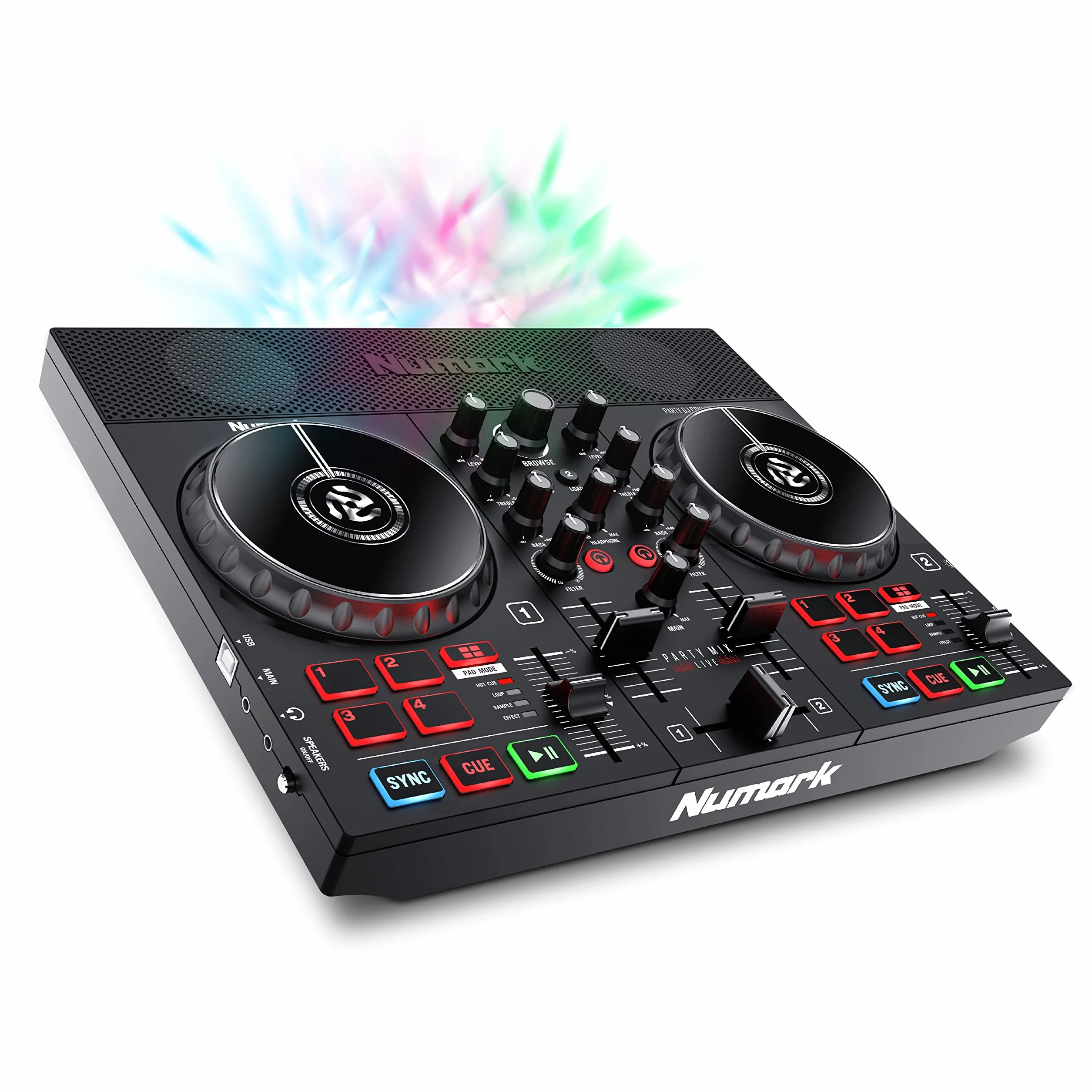 Numark Party Mix Live Platine DJ avec Enceintes Intégrées, Jeux de Lumière LED, Table de Mixage, avec Serato DJ Lite