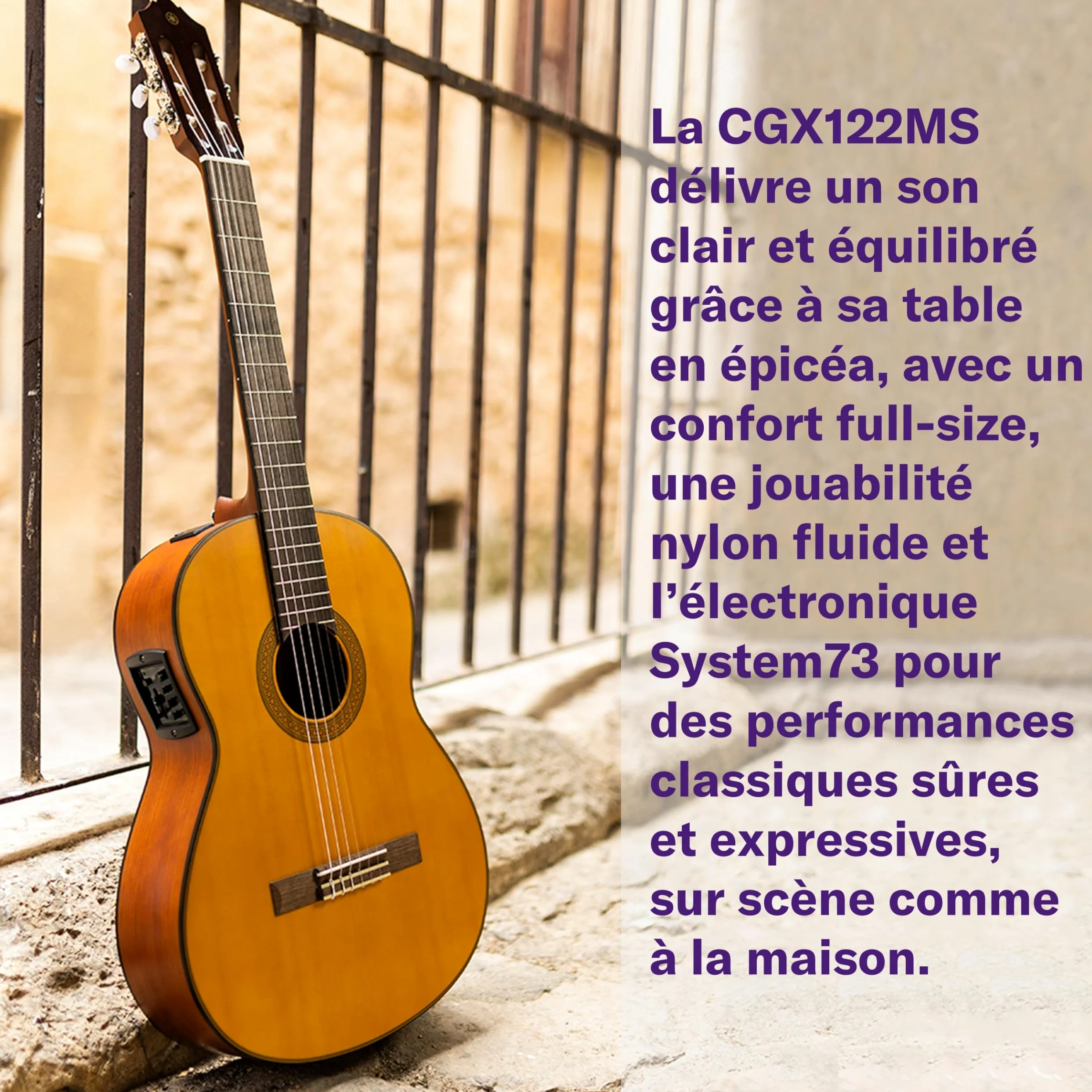 YAMAHA CGX122MC Guitare Classique Électro-Acoustique Taille Standard – Table en Cèdre Massif, Diapason 650 mm, Cordes Nylon, Son Chaud et Riche, Grand Confort de Jeu, Préampli Systèm73