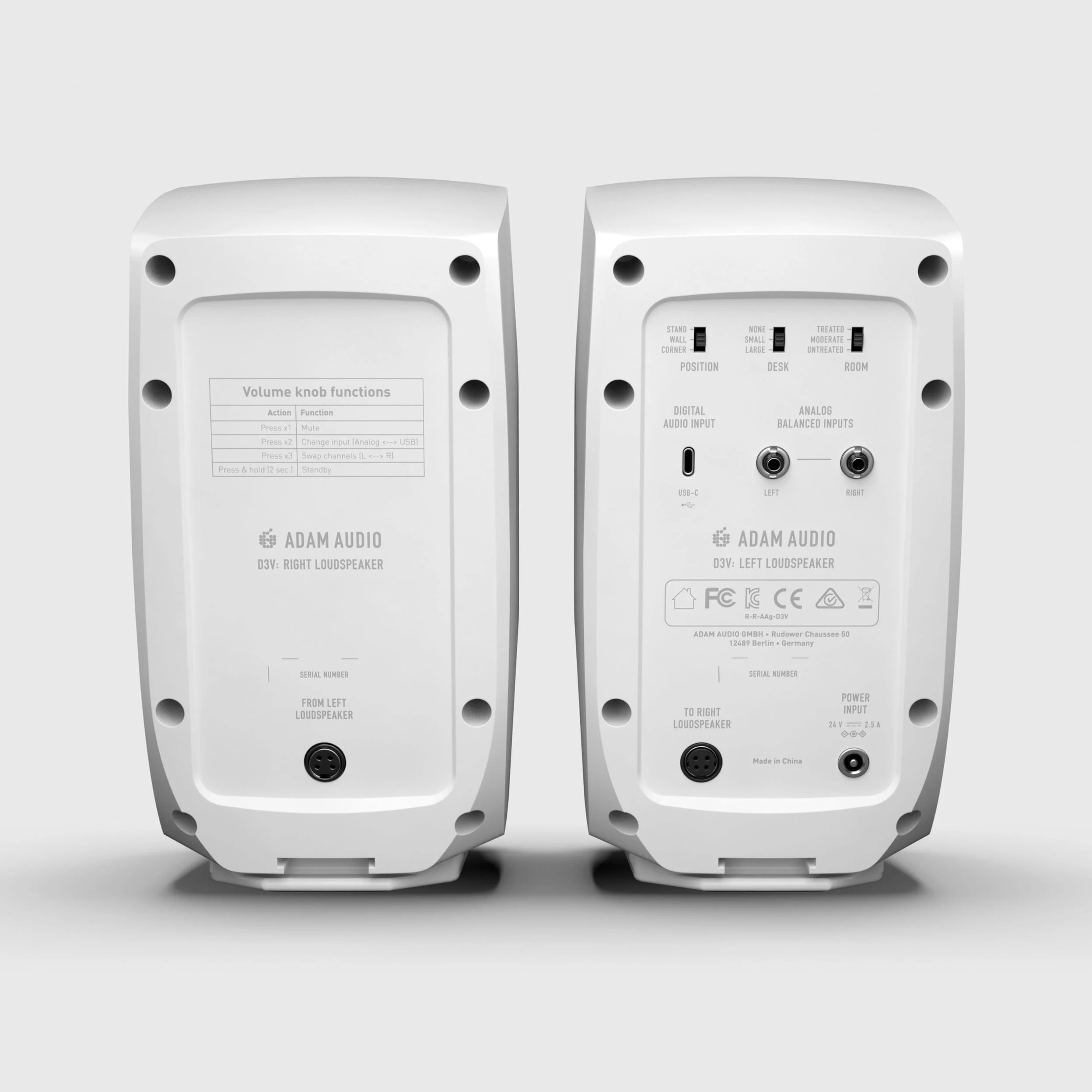 Système de monitoring de bureau amplifié ADAM Audio D3V avec port USB-C (vendues par paire, couleur blanche)