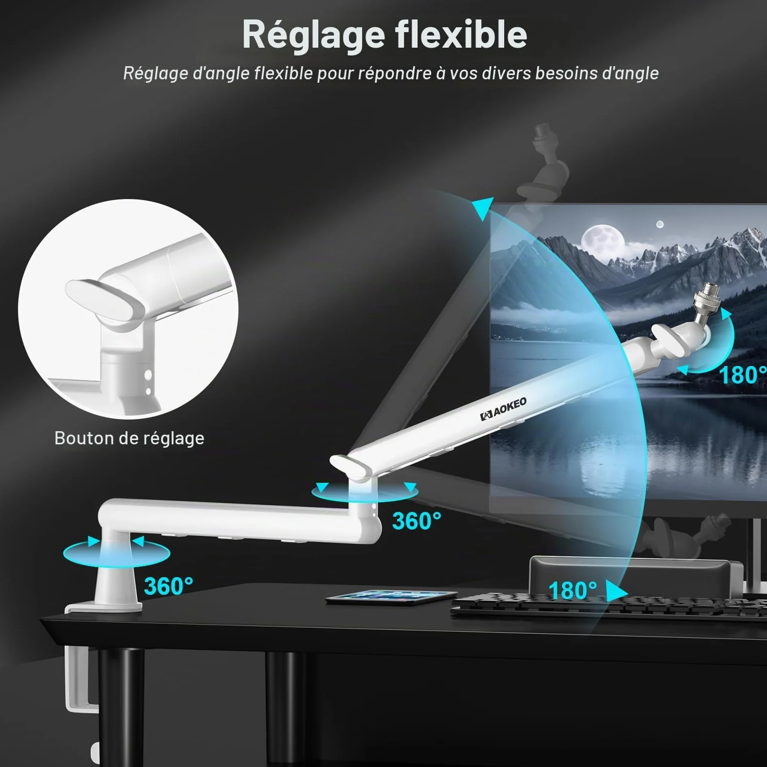 Aokeo AK-55 Bras de microphone réglable pour bureau - Convient pour Blue Yeti, Snowball iCE, HyperX QuadCast, SoloCast, Elgato Wave, etc