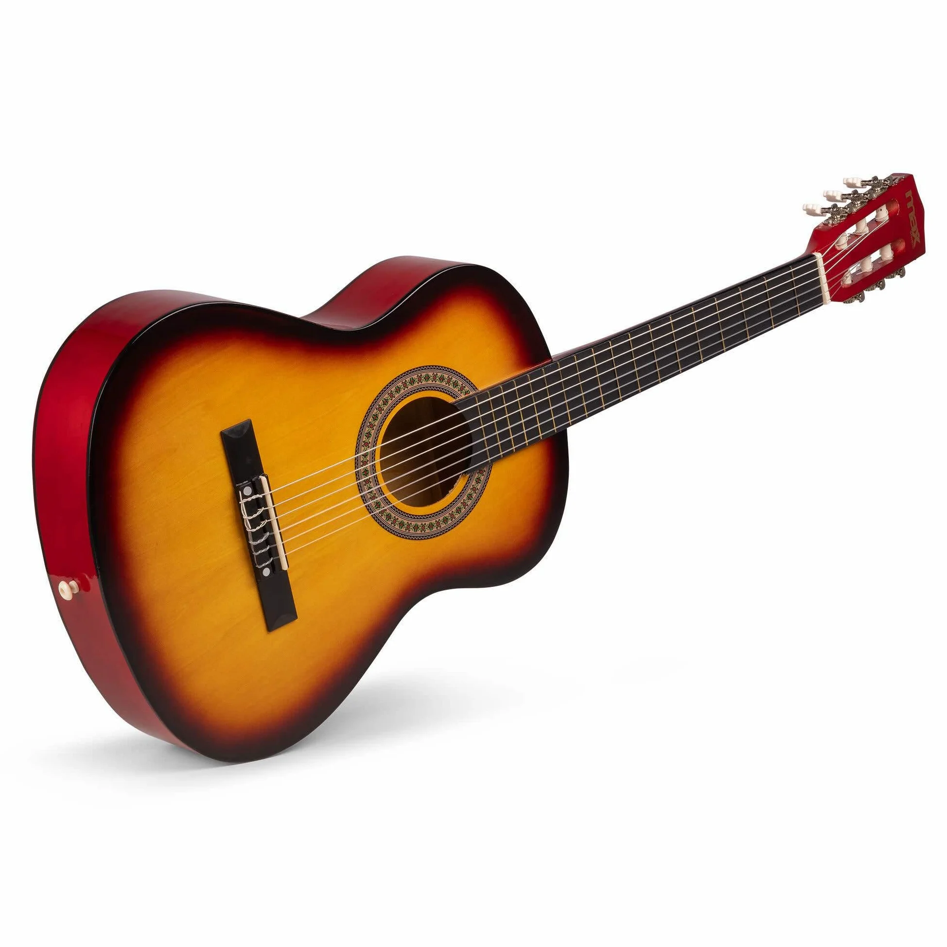 Max SoloArt Pack Guitare Classique Junior 3/4 - Sunburst, Cordes en Nylon, 8 à 12 ans, Sac de Transport, Médiators, Sangle, Support Guitare, un Cadeau pour Enfants Idéal pour Débuter la Guitare