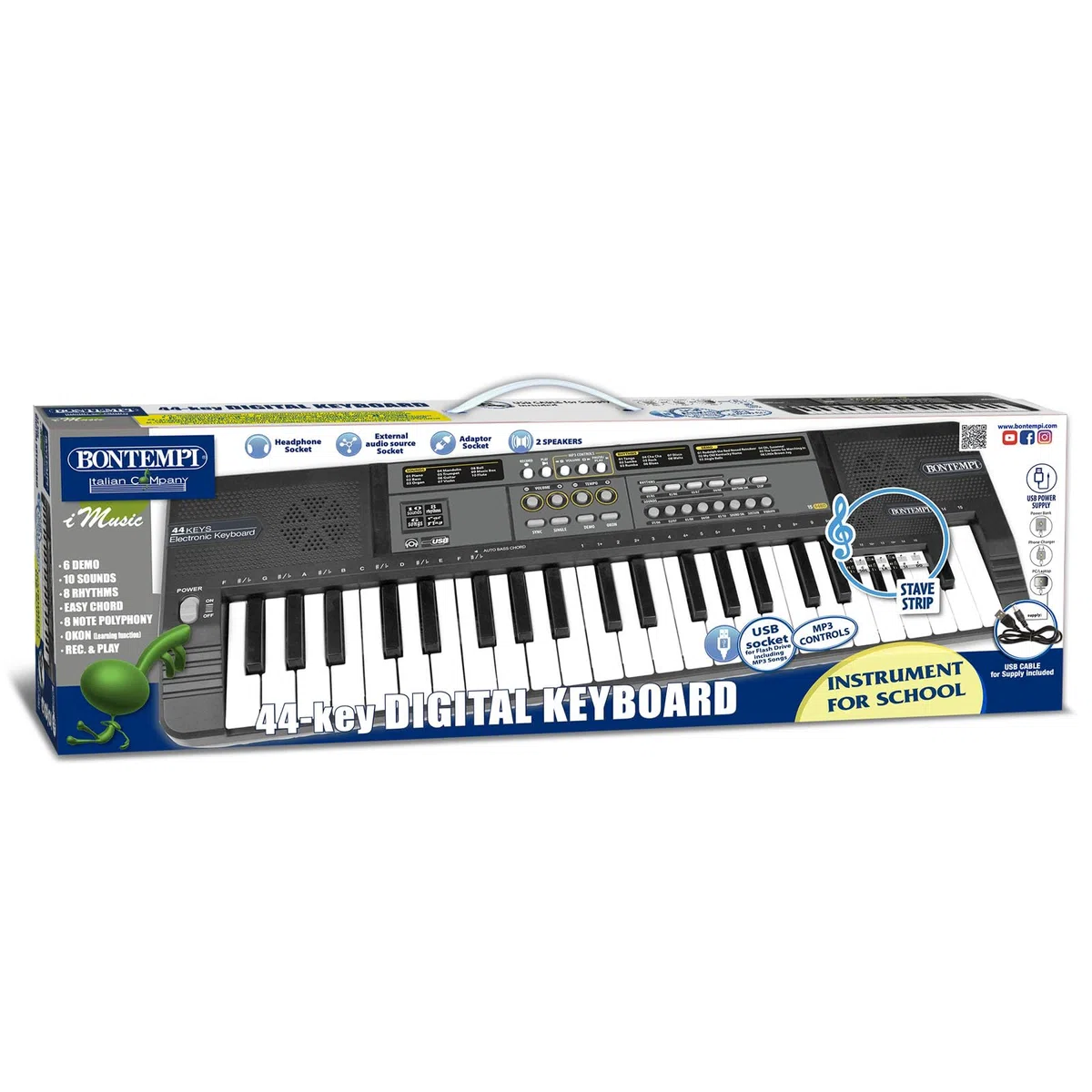 Bontempi | MelodyKey - Clavier à 44 touches avec pas moyen, connexion USB et options d’écoute personnelle, 555x180x60 mm