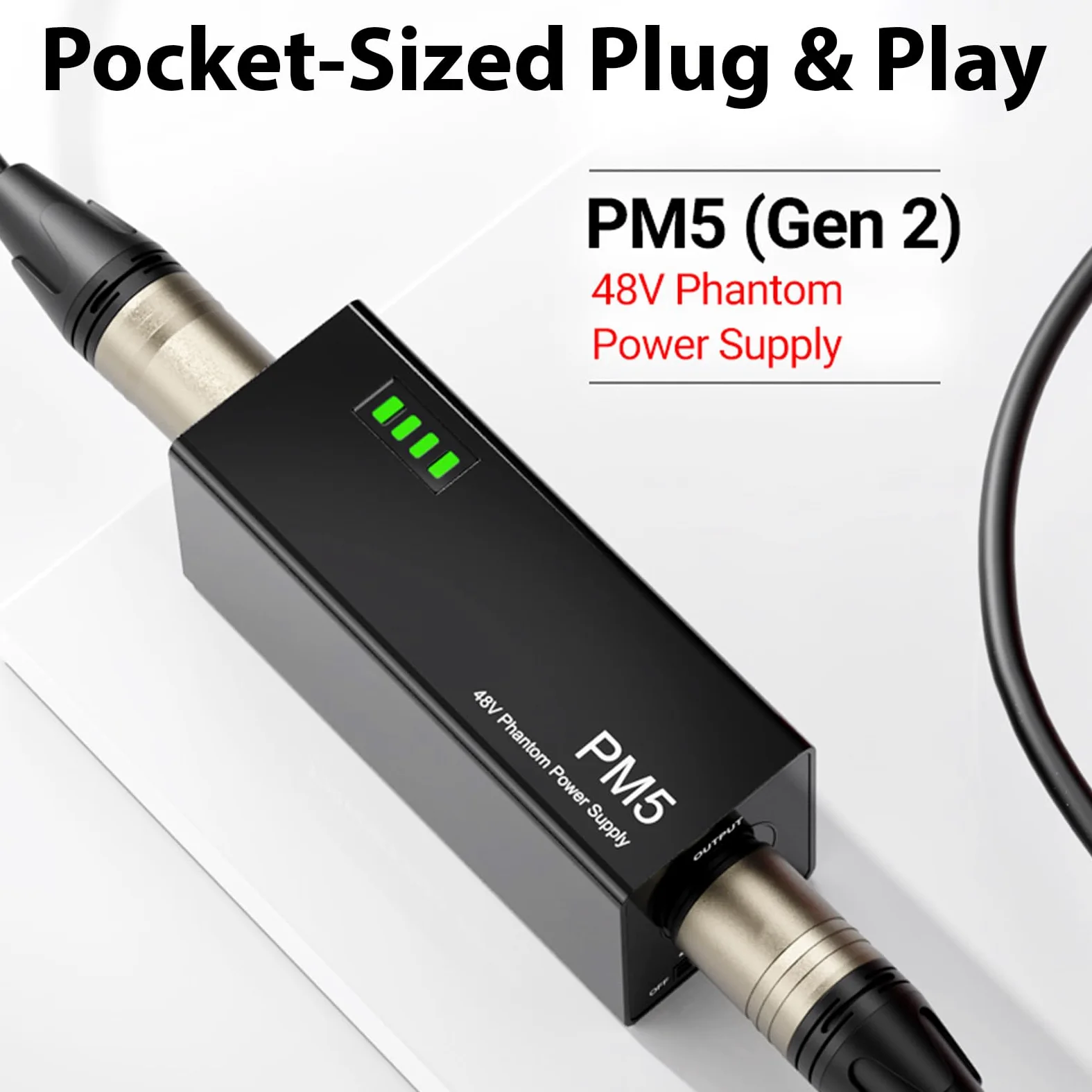 Denash Alimentation Fantôme 48 V, Alimentée par Batterie Portable avec Batterie Rechargeable Intégrée de 1 500 MAh et Sortie D'entrée XLR, pour Microphones à Condensateur,